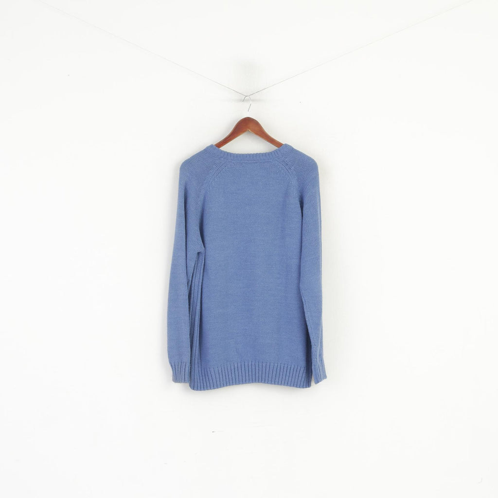 James Pringle Men L Jumper Blue Knitted V Neck Plain Classic Sweater