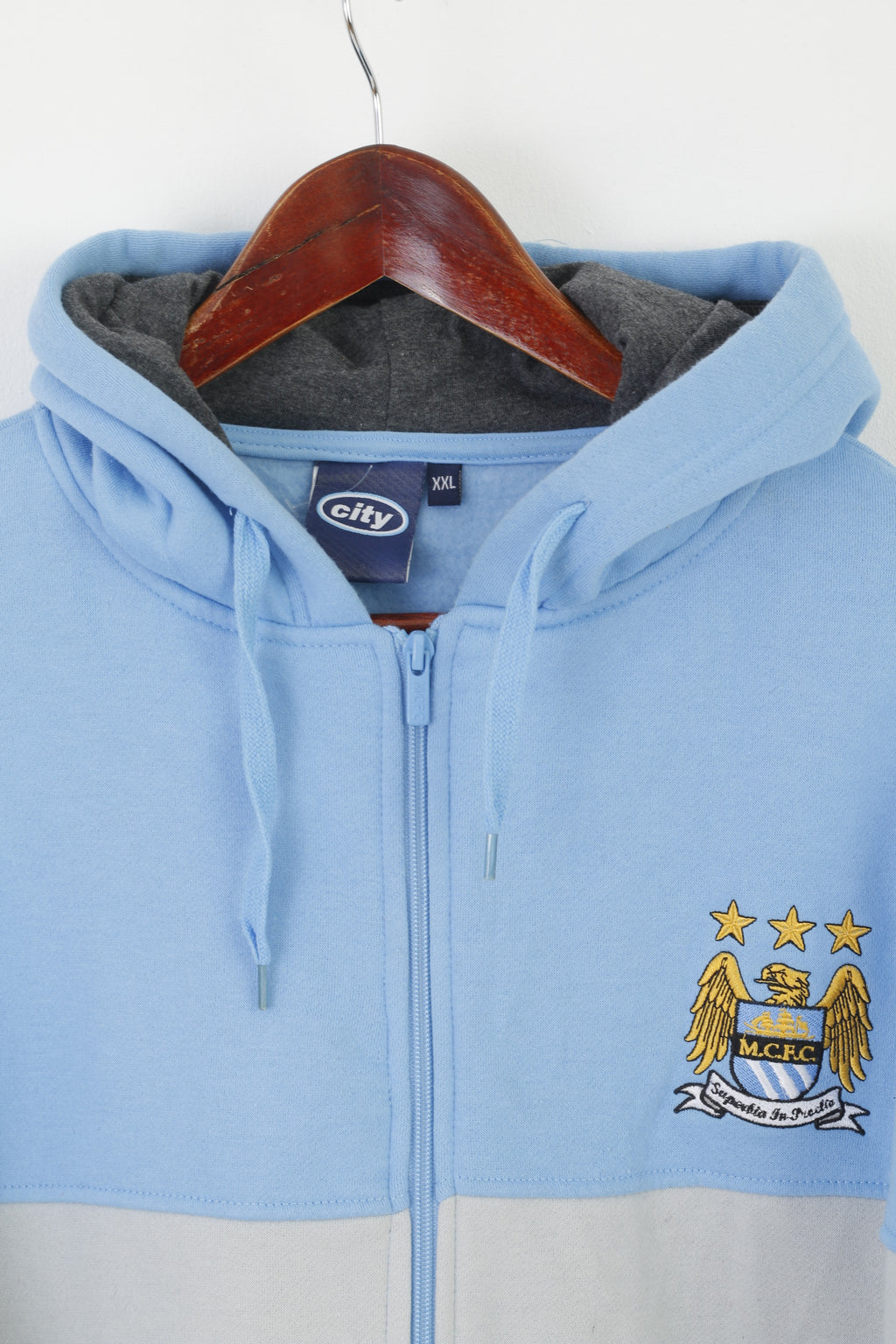 Manchester City Homme XXL Sweat Bleu Coton Full Zipper Capuche MCFC Top