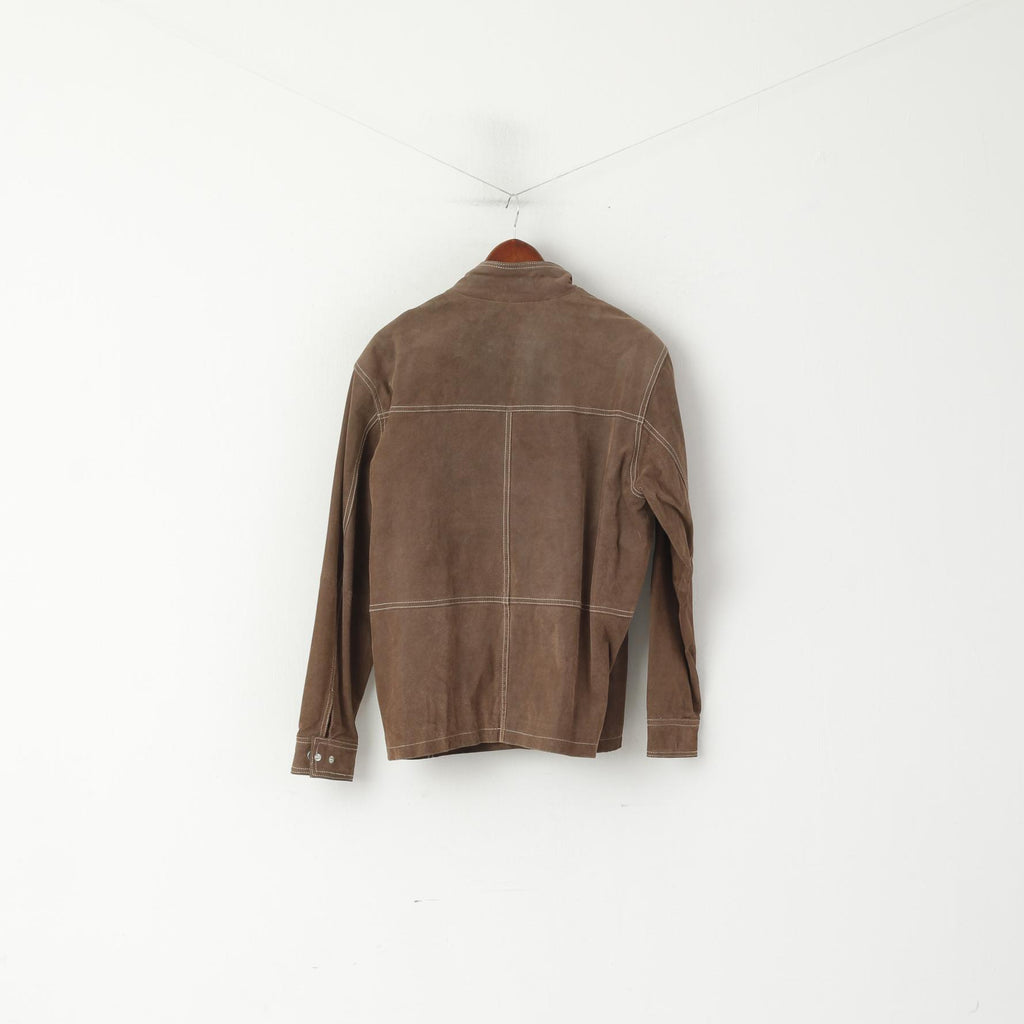 Jilani Collection Veste en cuir marron pour homme 48 M avec fermeture éclair complète et poches décontractées