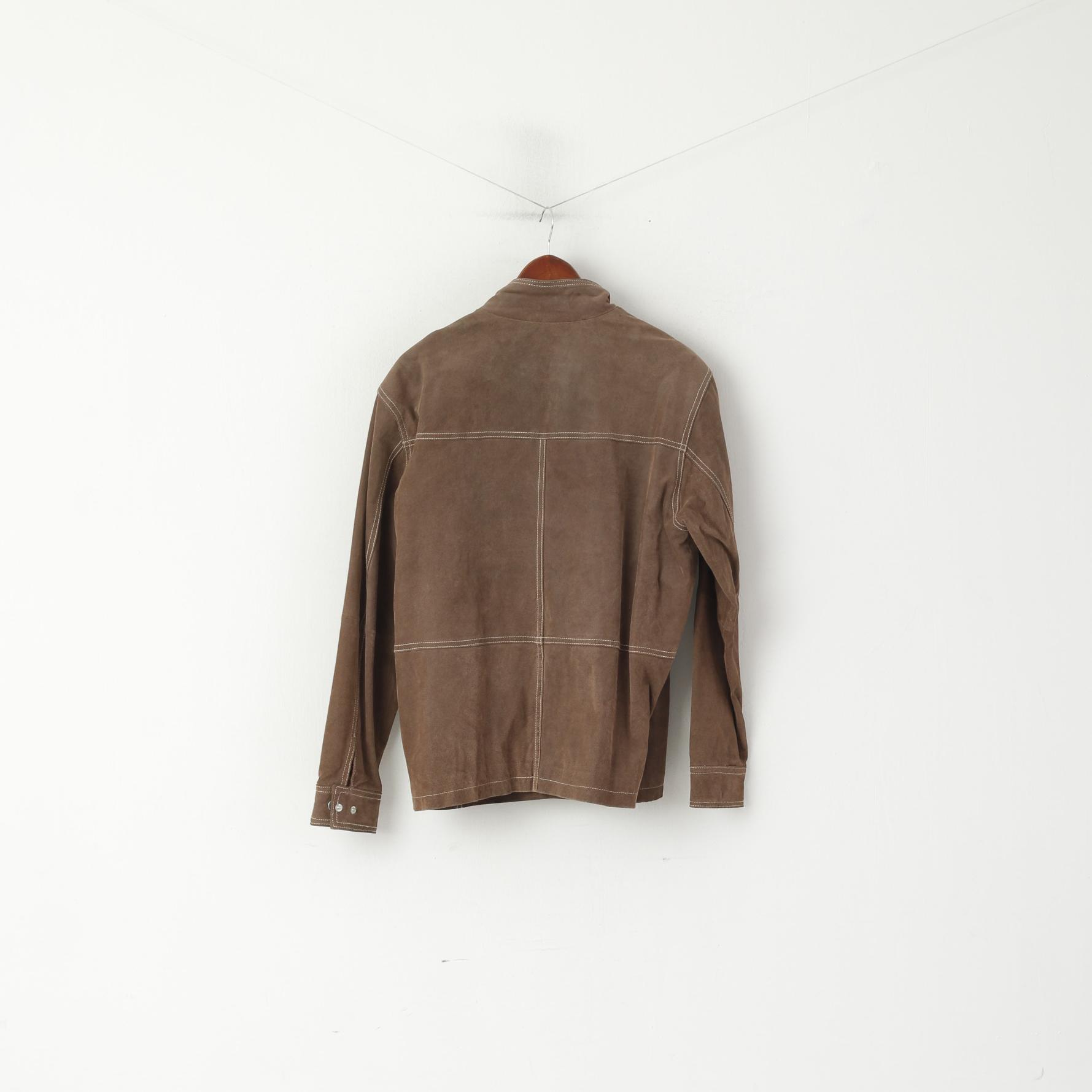 Jilani Collection Veste en cuir marron pour homme 48 M avec fermeture éclair complète et poches décontractées