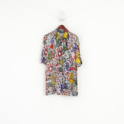 Lima Donna 44 XL Camicia casual Top a maniche corte trasparente vintage astratto multicolore
