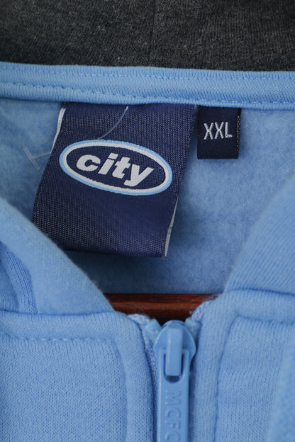 Manchester City Homme XXL Sweat Bleu Coton Full Zipper Capuche MCFC Top