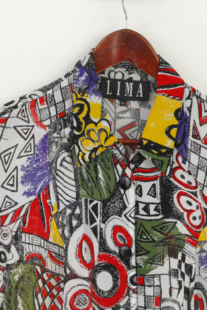 Lima Women 44 XL Casual Shirt Multicolour Abstract Vintage Transparent Short Sleeve Top