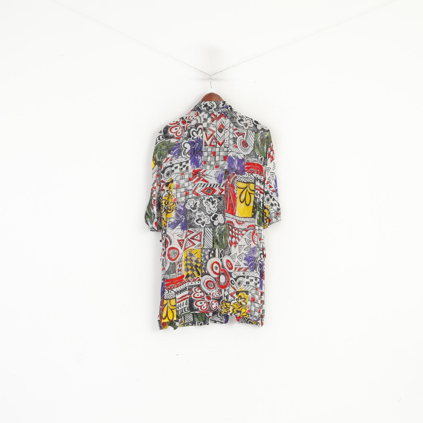 Lima Women 44 XL Casual Shirt Multicolour Abstract Vintage Transparent Short Sleeve Top