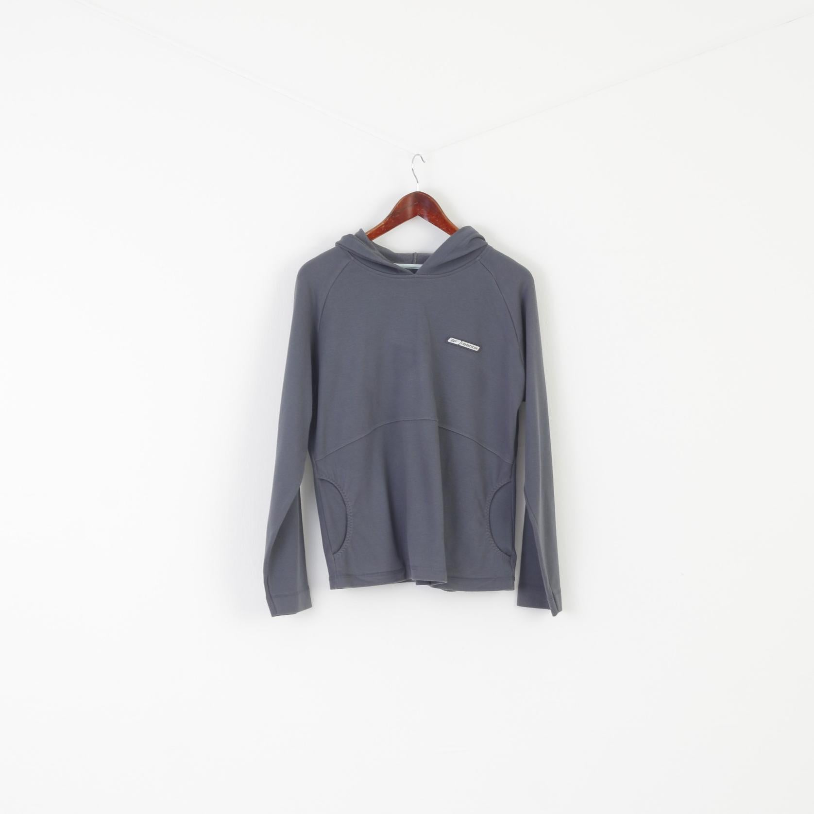 Reebok Women 14 M Sweatshirt Gray Hooded Vintage Sportswear Active Top