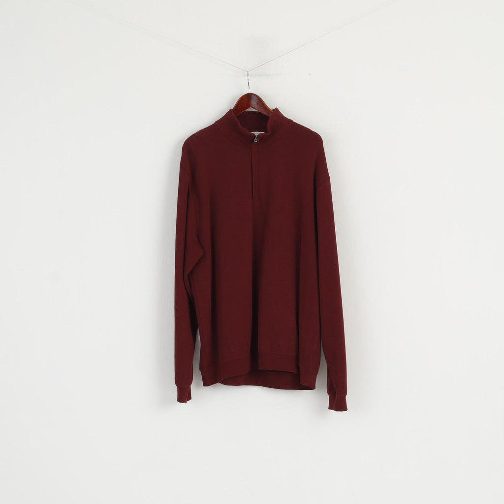 CUTTER & BUCK Men XL Jumper Burgundy Soft Cotton Zip Neck Classic Sweater
