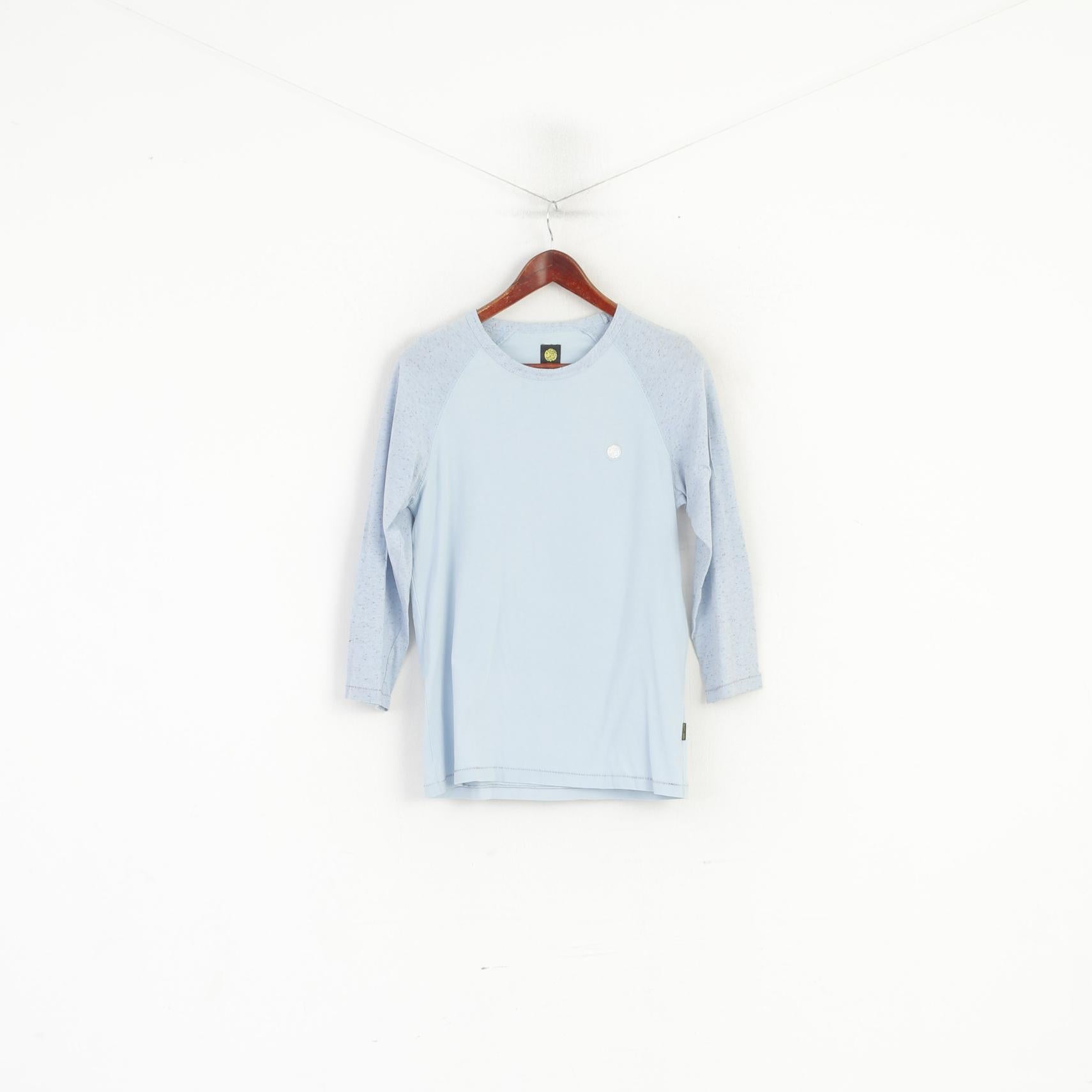 Pretty Green Chemise Homme S (XS) Bleu Coton Manches 2/3 Coupe Slim Haut Classique