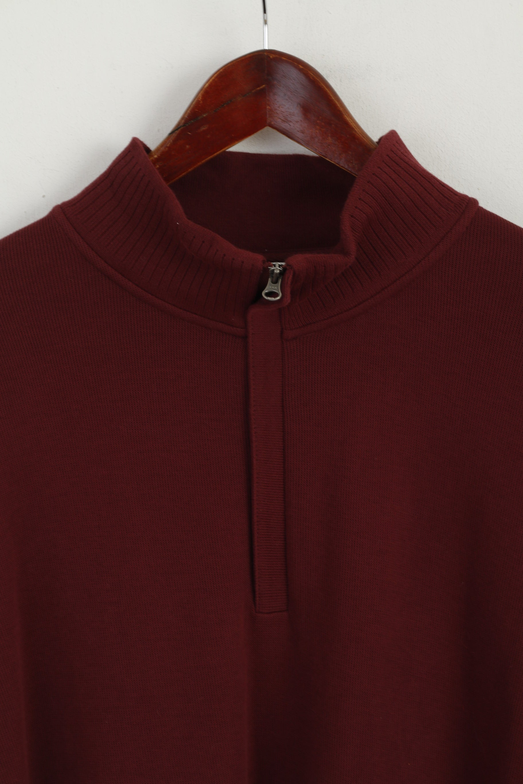 CUTTER & BUCK Men XL Jumper Burgundy Soft Cotton Zip Neck Classic Sweater