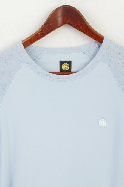 Pretty Green Men S (XS) Shirt Blue Cotton 2/3 Sleeve Slim Fit Classic Top