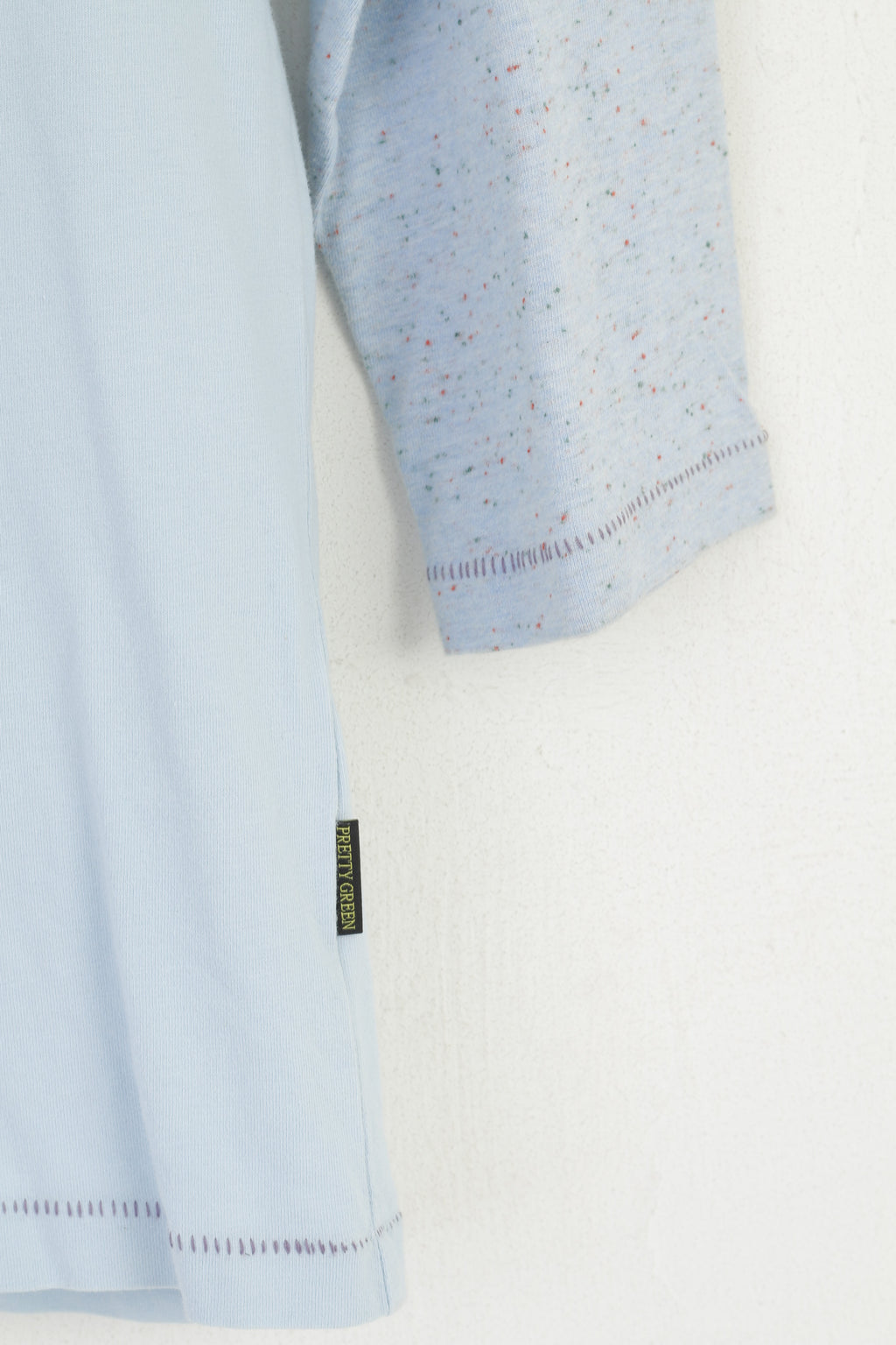 Pretty Green Chemise Homme S (XS) Bleu Coton Manches 2/3 Coupe Slim Haut Classique