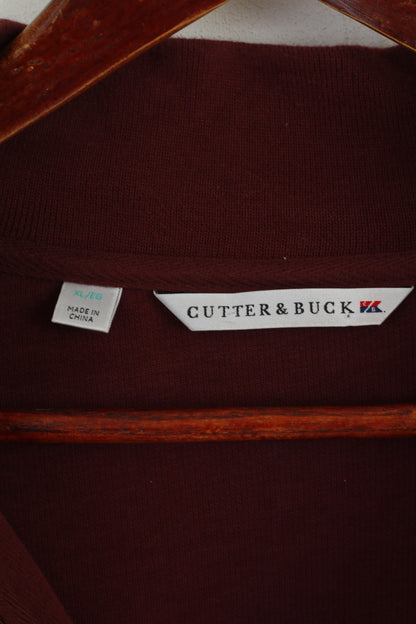 CUTTER & BUCK Men XL Jumper Burgundy Soft Cotton Zip Neck Classic Sweater