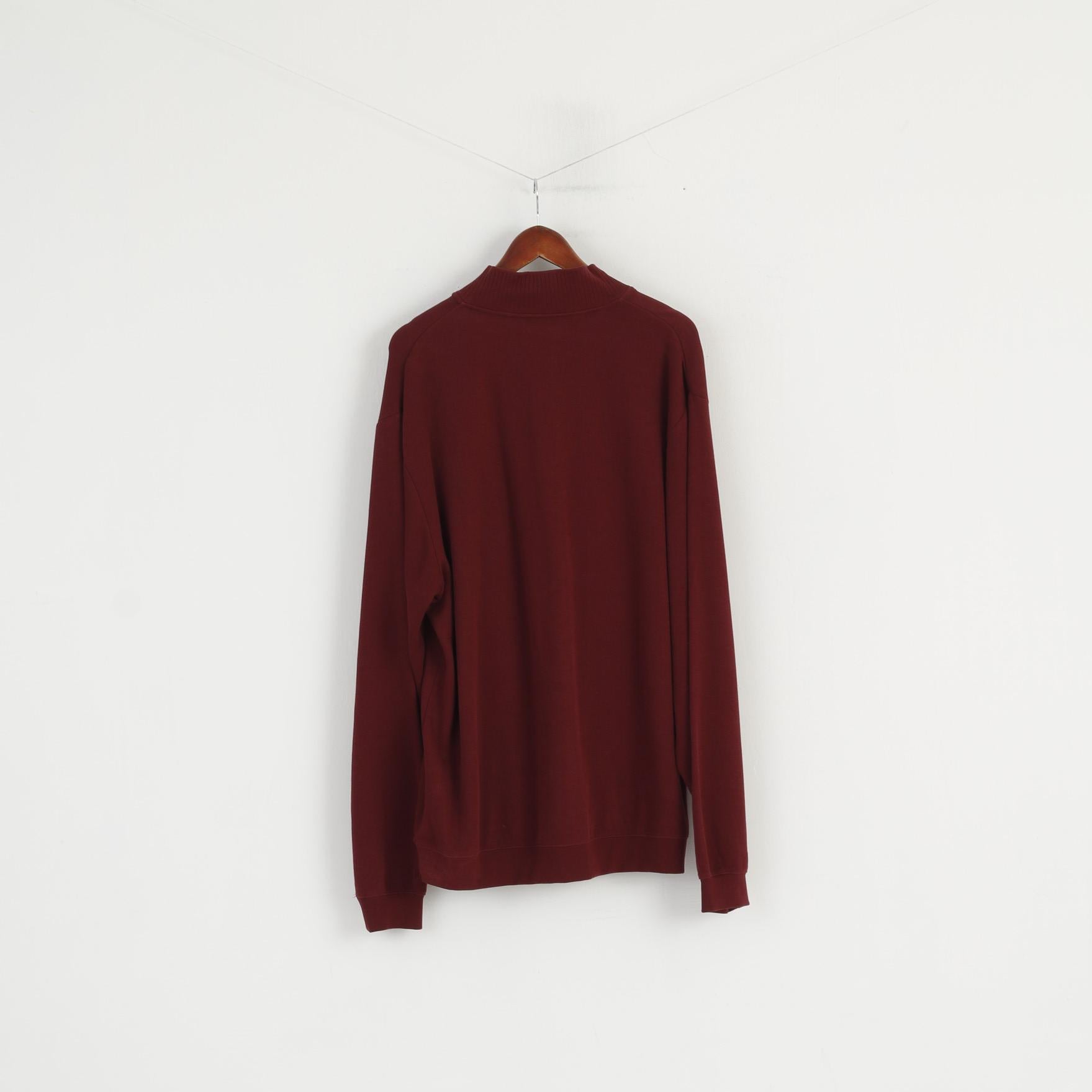 CUTTER & BUCK Men XL Jumper Burgundy Soft Cotton Zip Neck Classic Sweater