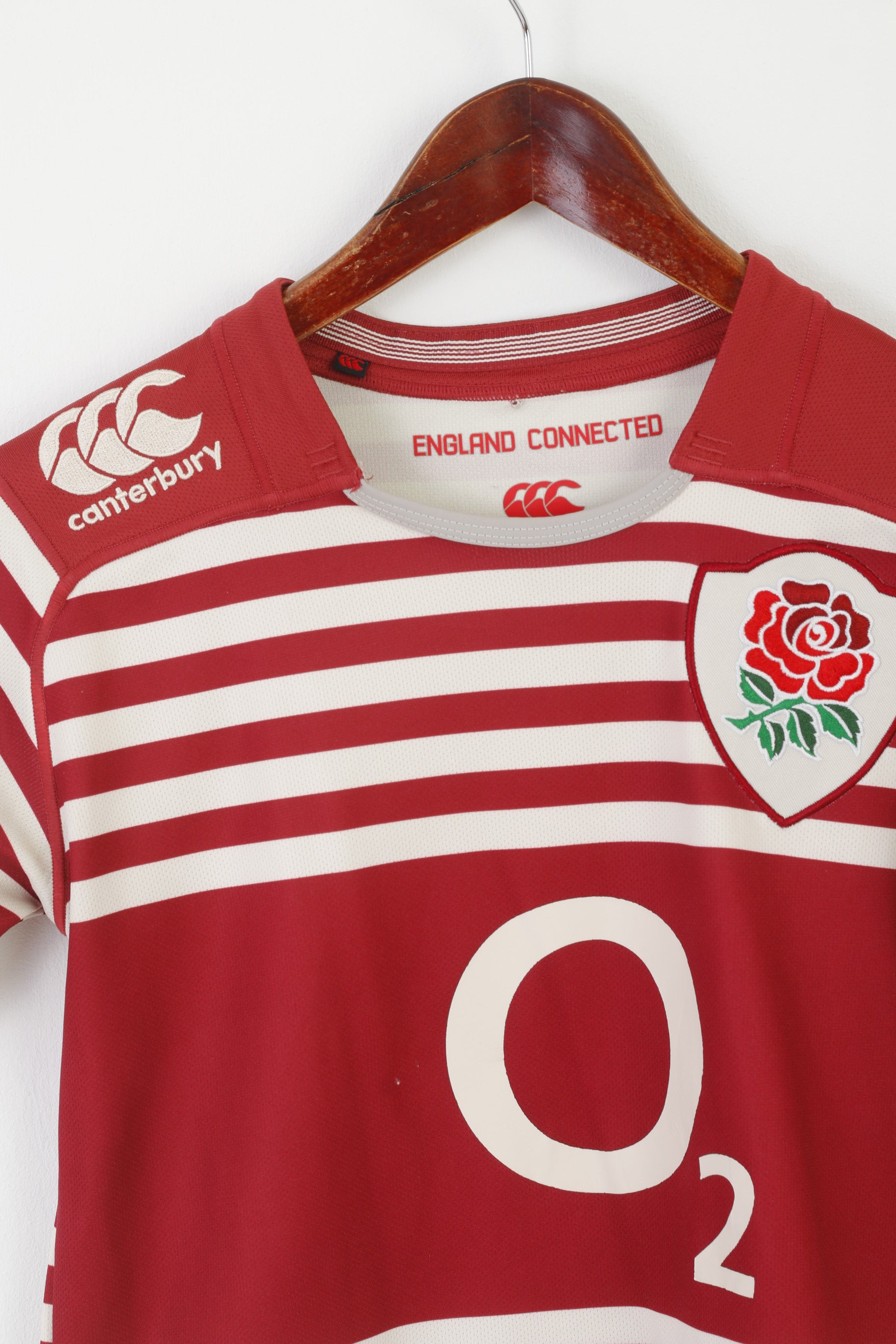 Canterbury Angleterre Garçons 12 Âge Chemise Maroon National Rugby Union Team O2 Jersey Top