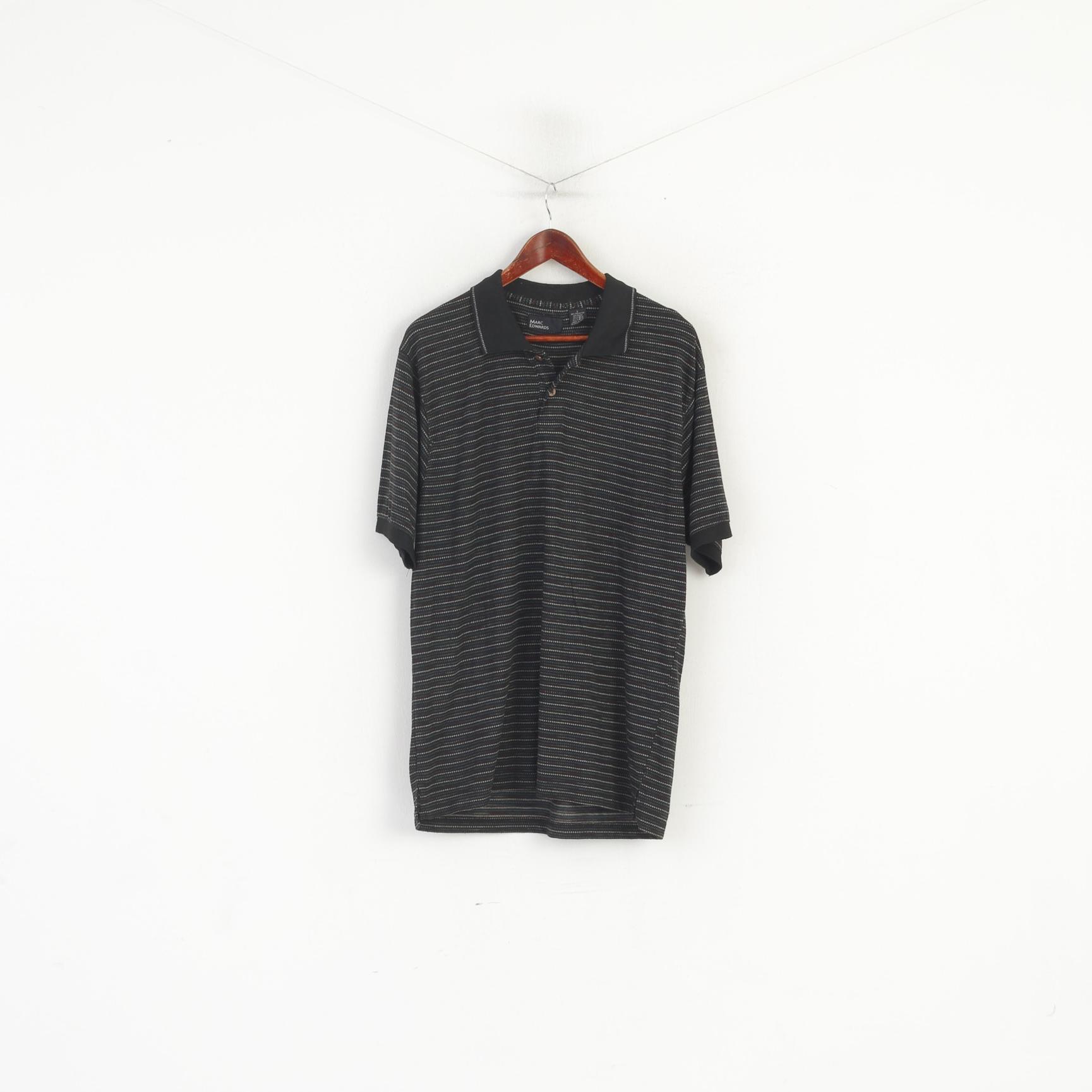Marc Edwards Men L Polo Shirt Black Vintage Cotton Striped Classic Top
