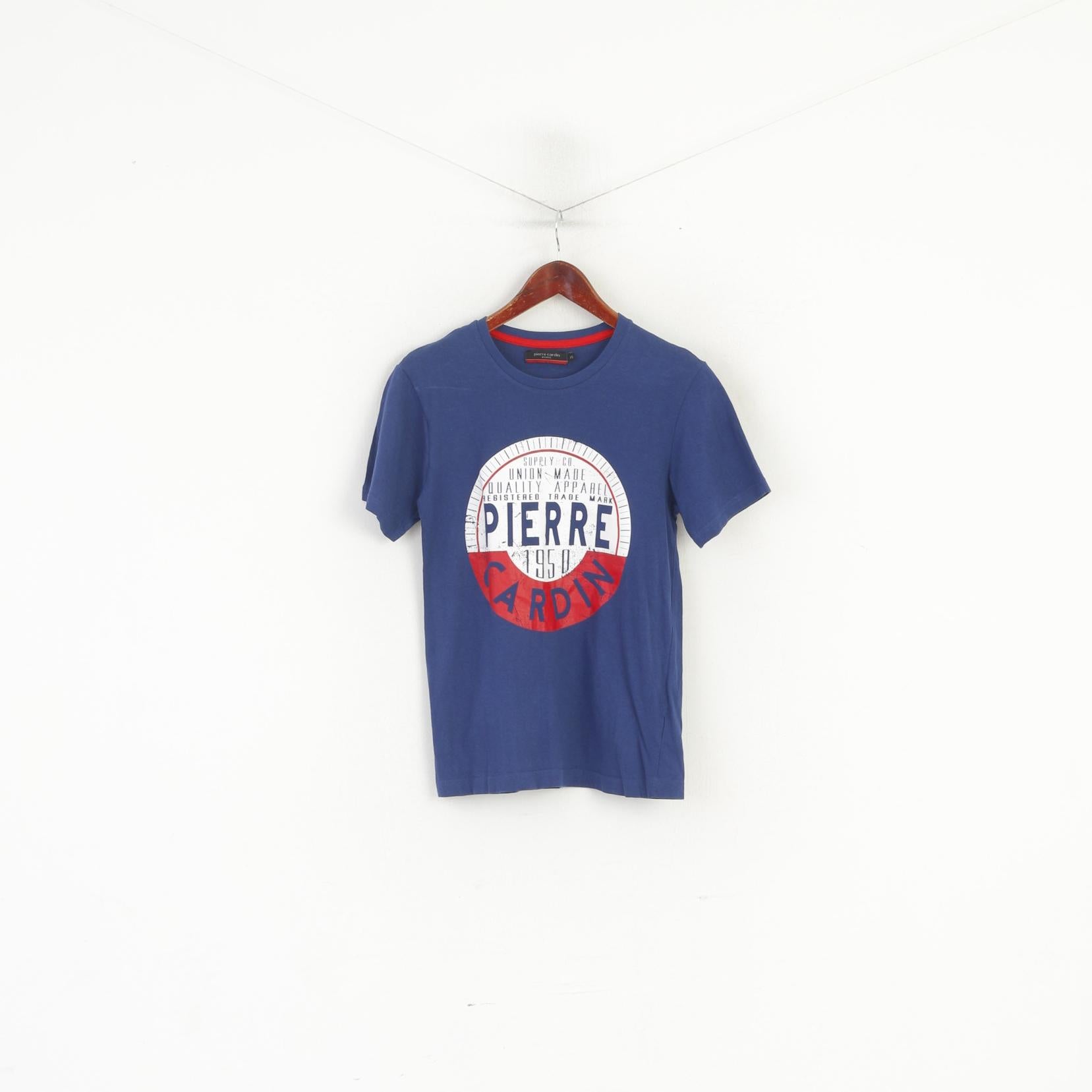 Camicia Pierre Cardin Paris da uomo XS Top girocollo con logo grafico in cotone blu