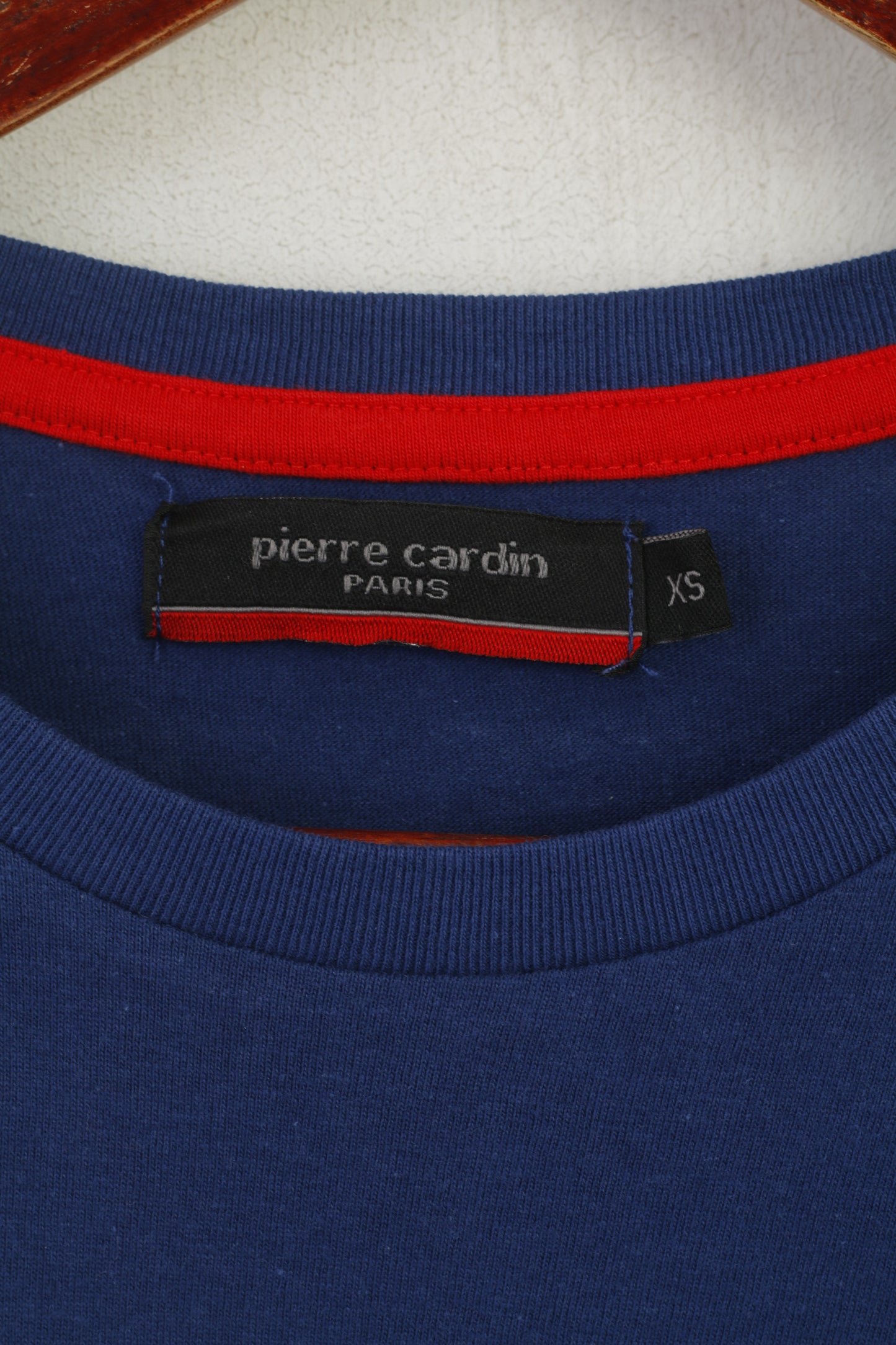 Pierre Cardin Paris Men XS Shirt Blue Cotton Graphic Big Logo Crew Neck Top