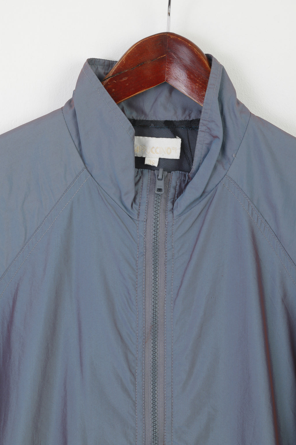 Cappuccino Women 36 S Jacket Blue Pink Shiny Hue Zip Up Lightweight Top