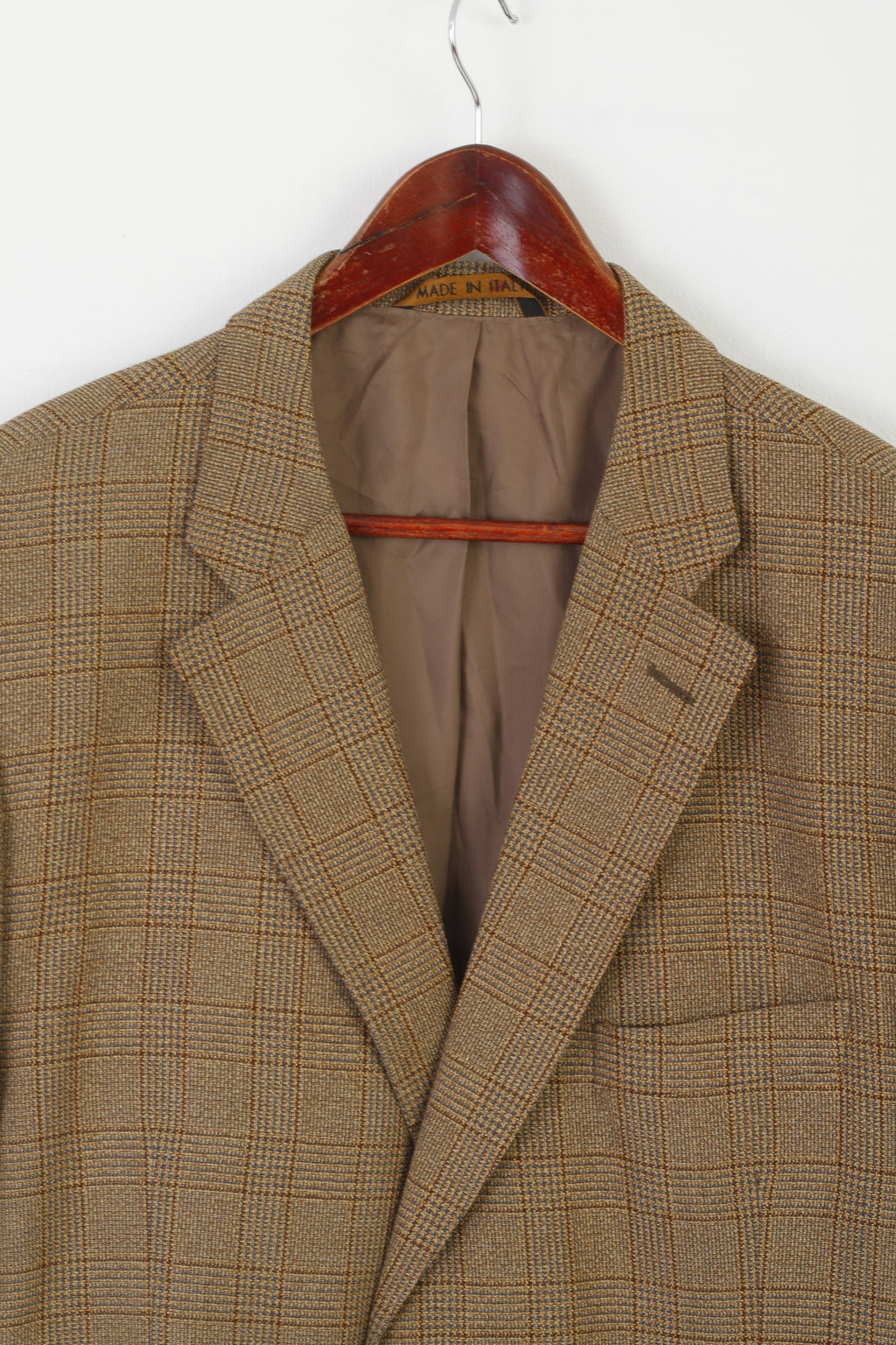 Marks & Spencer Italian Soft Men 50 Blazer Brown Check Silk Wool Blend Italy Jacket