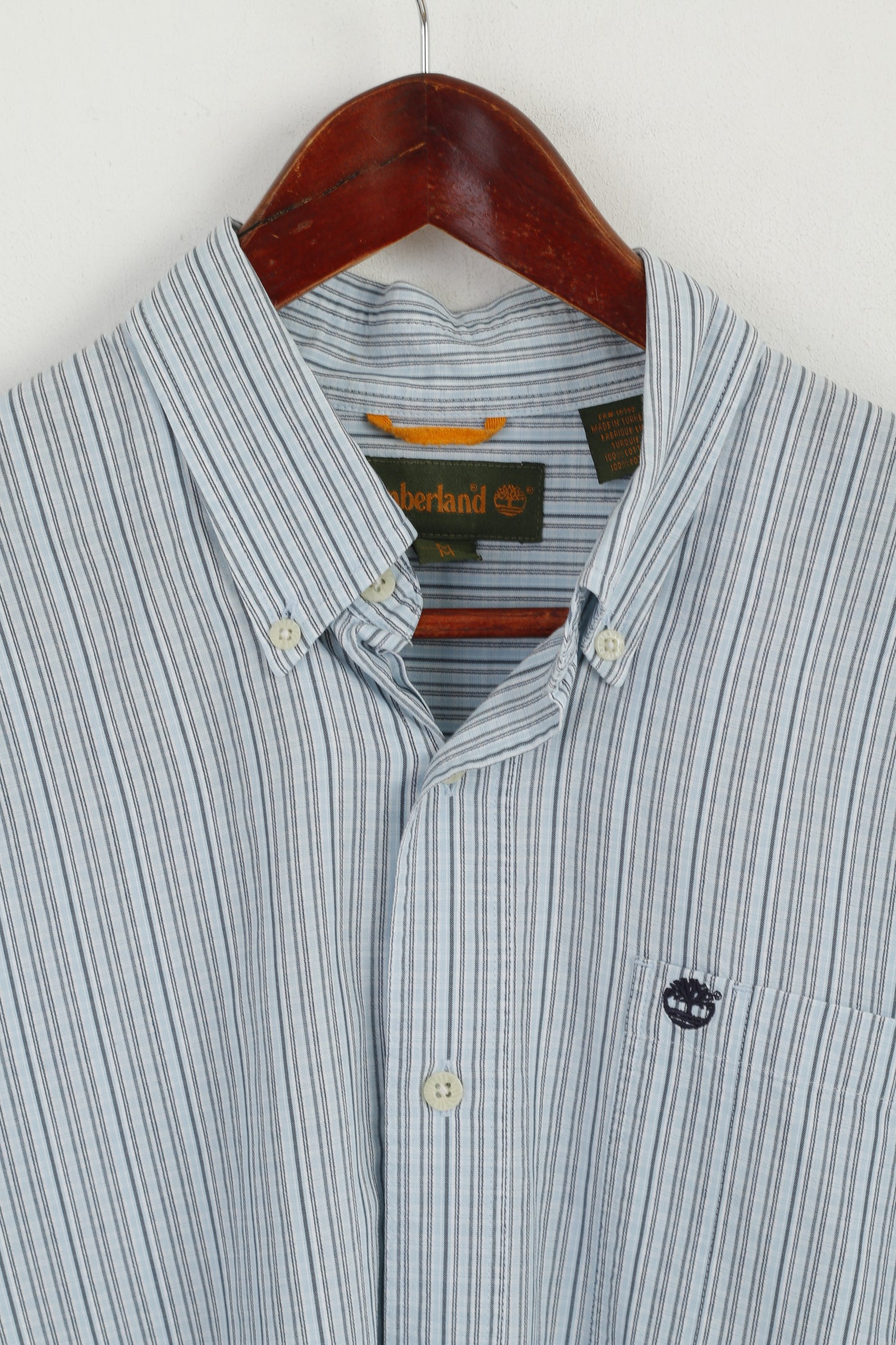 Timberland Uomo M (L) Camicia casual Top a maniche lunghe con colletto button down a righe blu