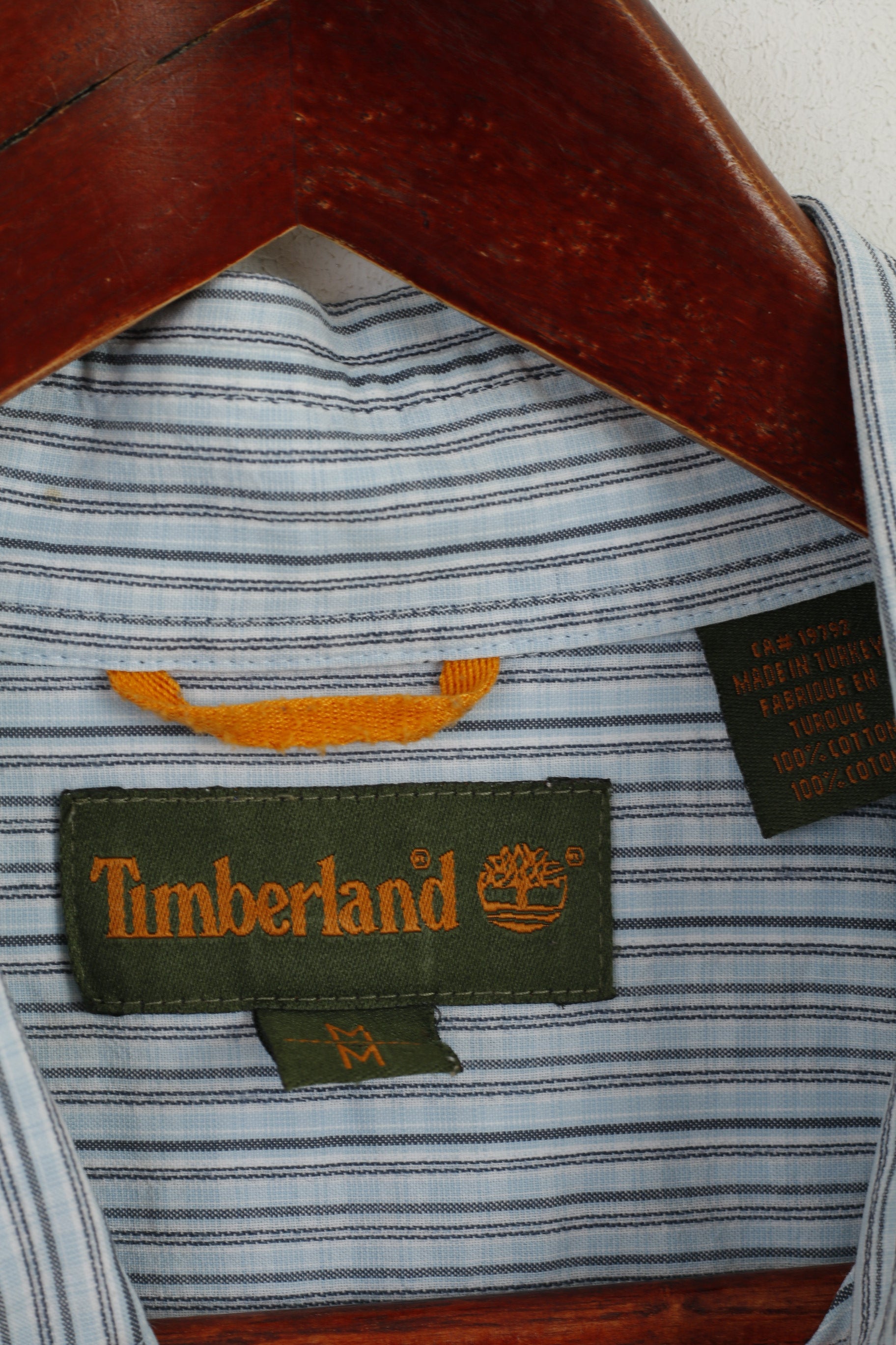 Timberland Men M (L) Casual Shirt Blue Striped Button Down Collar Long Sleeve Top
