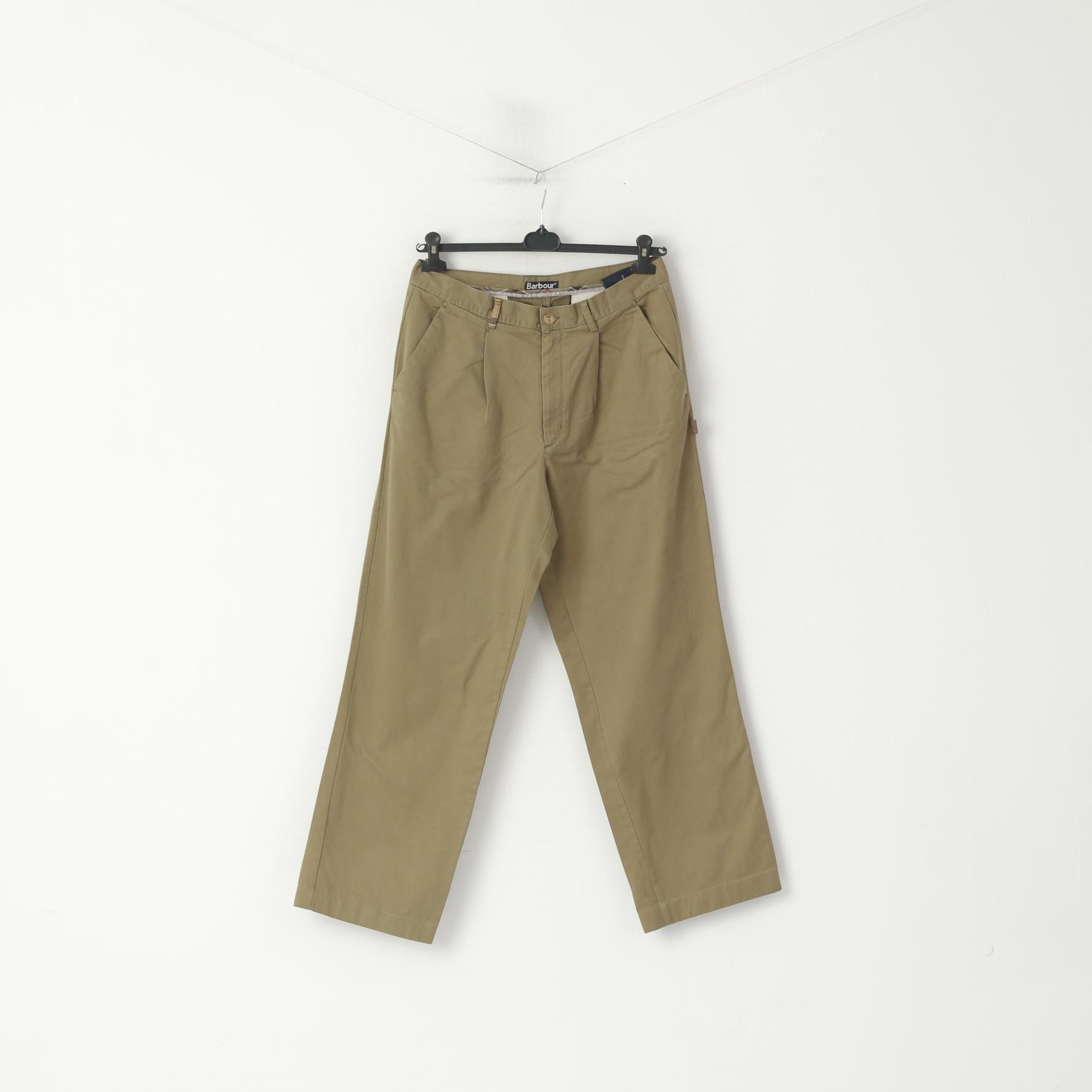Barbour Men 34 Trousers Green Cotton Green Classic Straight Leg Casual Pants