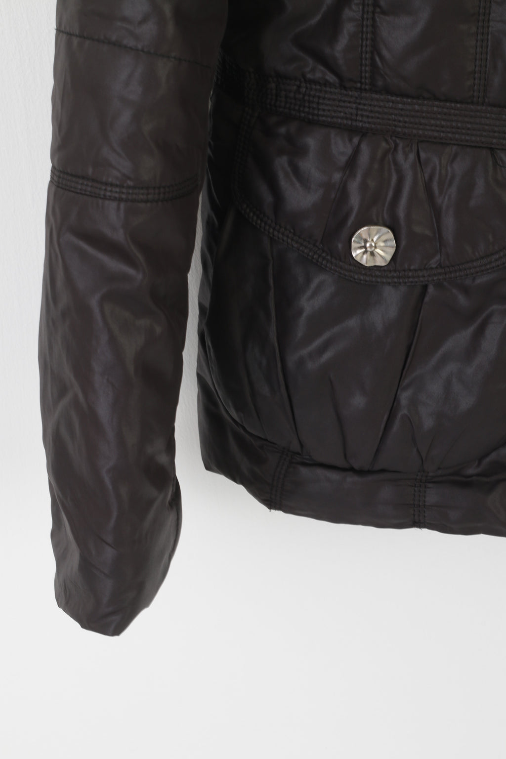 Icebear Women XXL (XL) Jacket Black Padded Hood Full Zipper Shiny Top