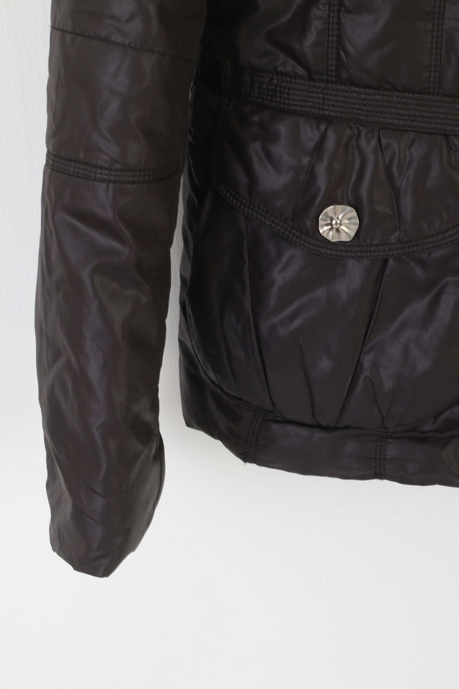 Icebear Women XXL (XL) Jacket Black Padded Hood Full Zipper Shiny Top
