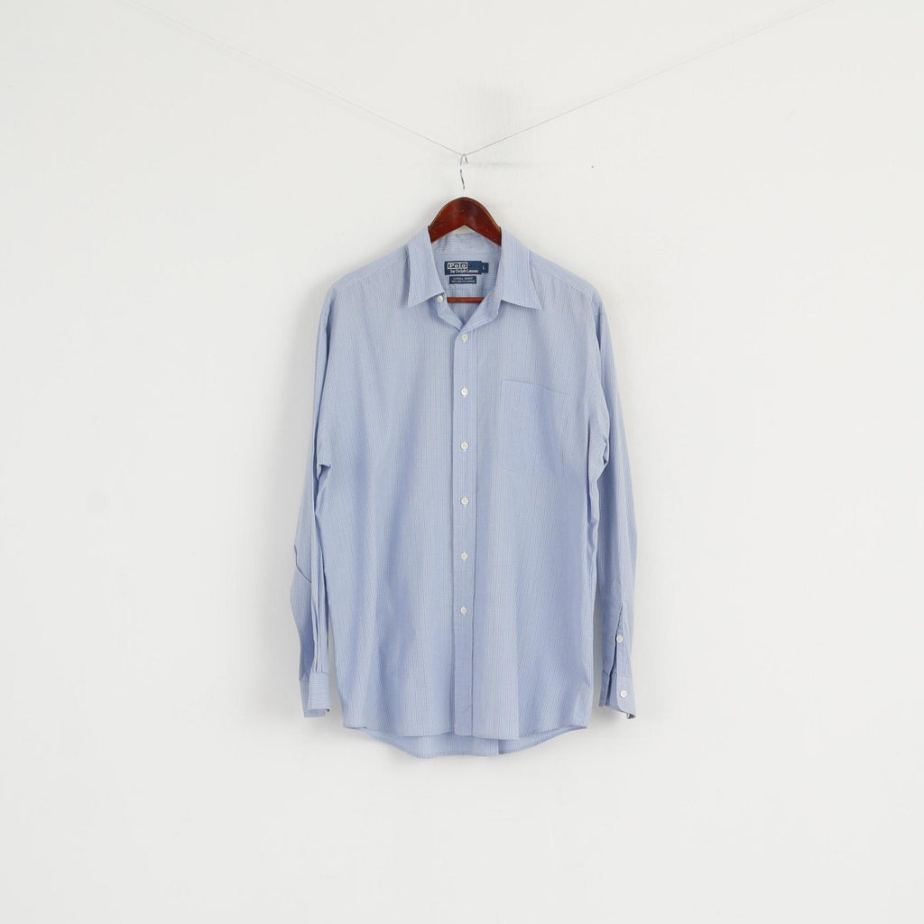 Polo di Ralph Lauren Camicia casual da uomo L Blu Check Lowell Sport Top in cotone a due strati