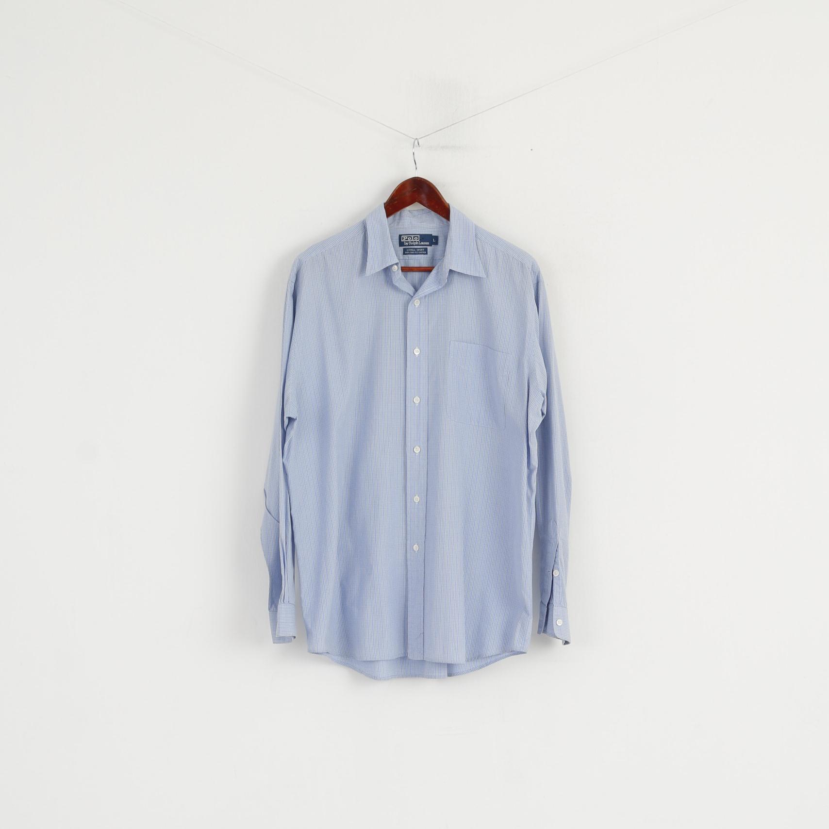 Polo by Ralph Lauren Men L Casual Shirt Blue Check Lowell Sport Two-Ply Cotton Top