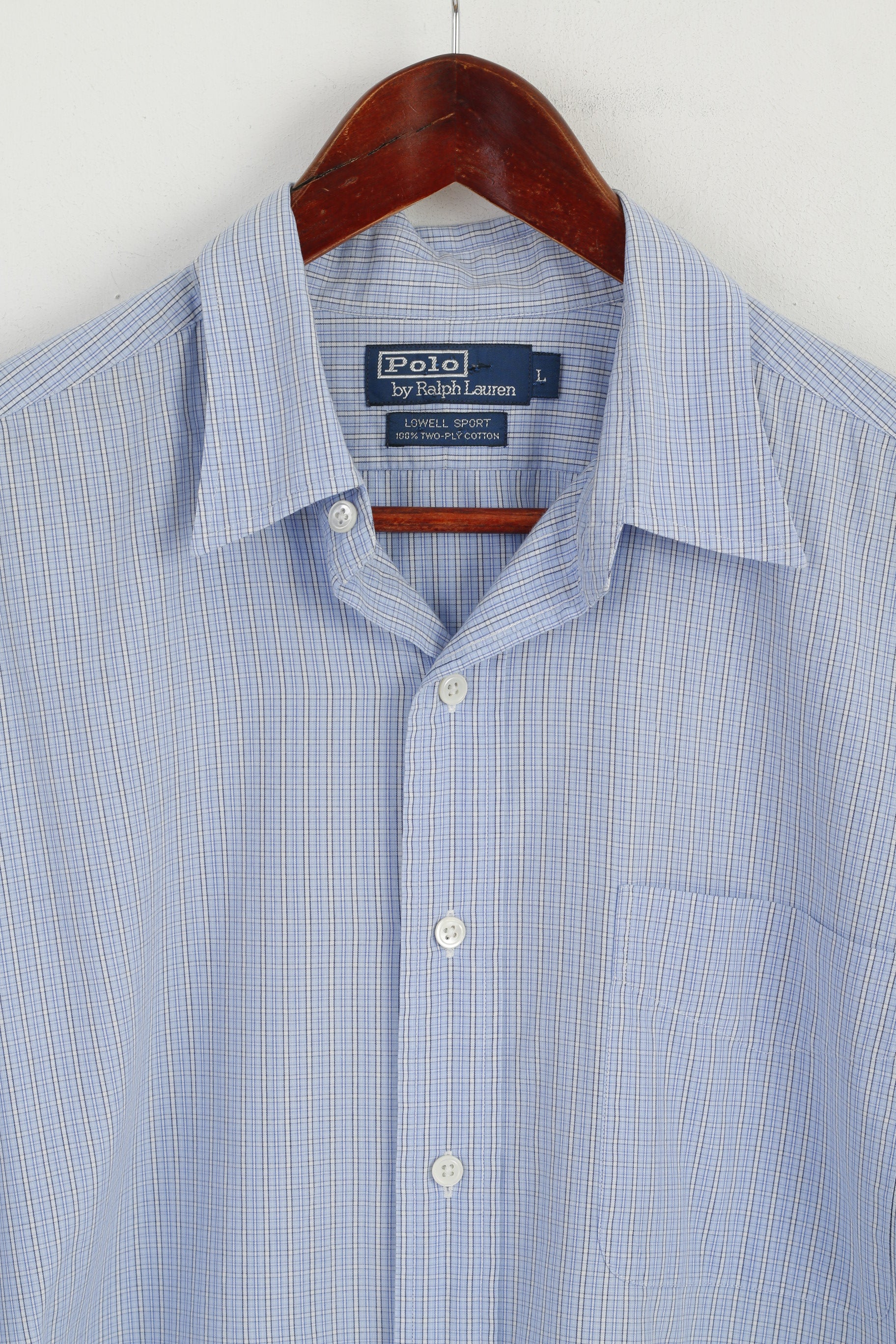 Polo by Ralph Lauren Men L Casual Shirt Blue Check Lowell Sport Two-Ply Cotton Top