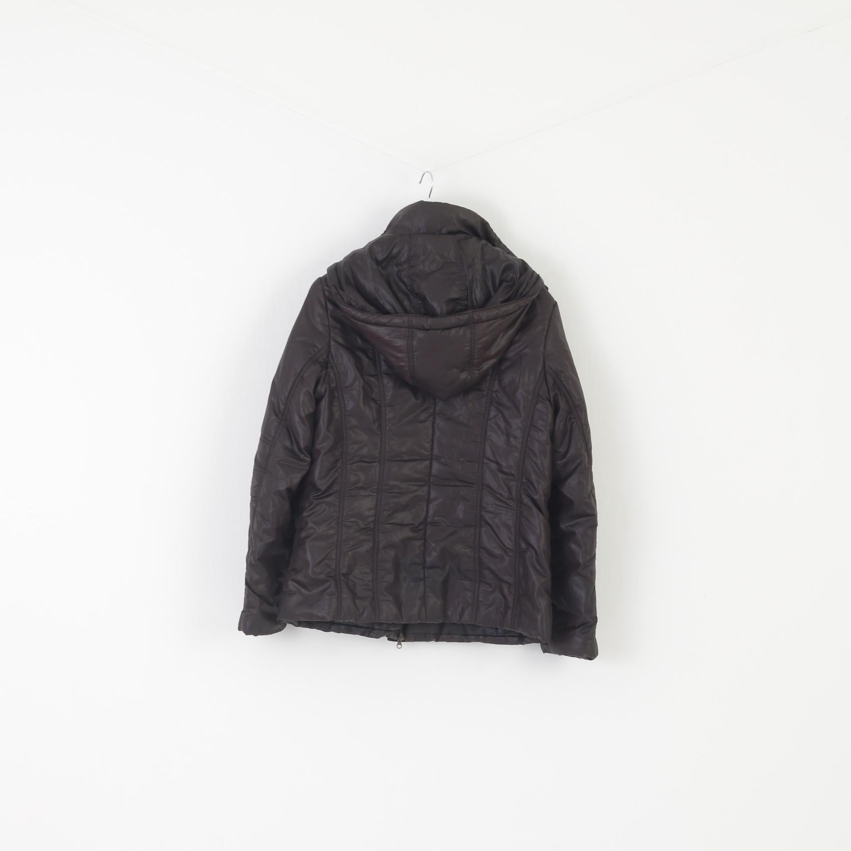 Icebear Women XXL (XL) Jacket Black Padded Hood Full Zipper Shiny Top