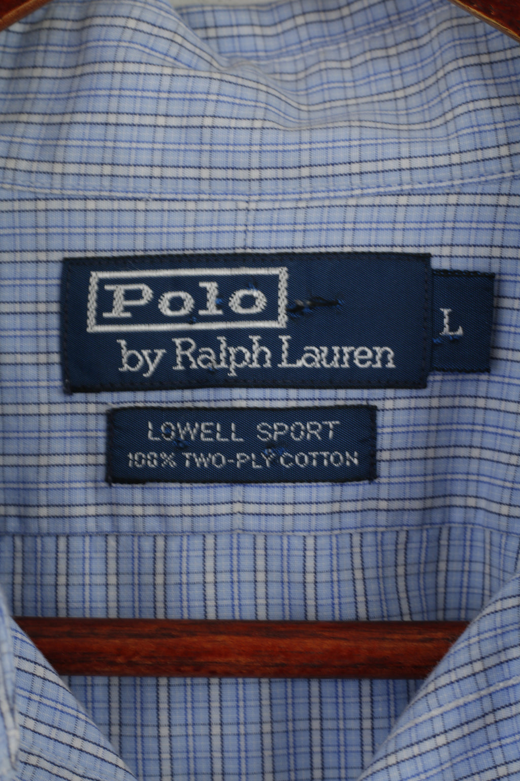 Polo di Ralph Lauren Camicia casual da uomo L Blu Check Lowell Sport Top in cotone a due strati