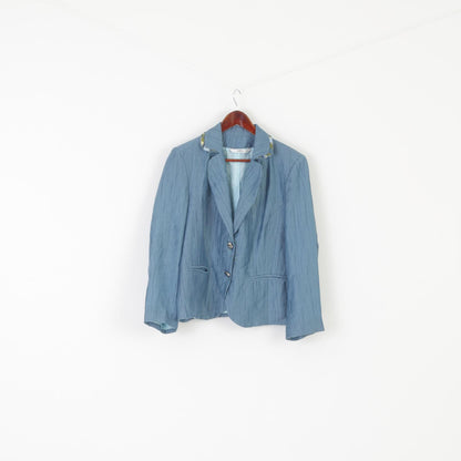 Via Veneto Women 16 XL Blazer Blue Shiny Vintage Elegant Silver Buttons Jacket