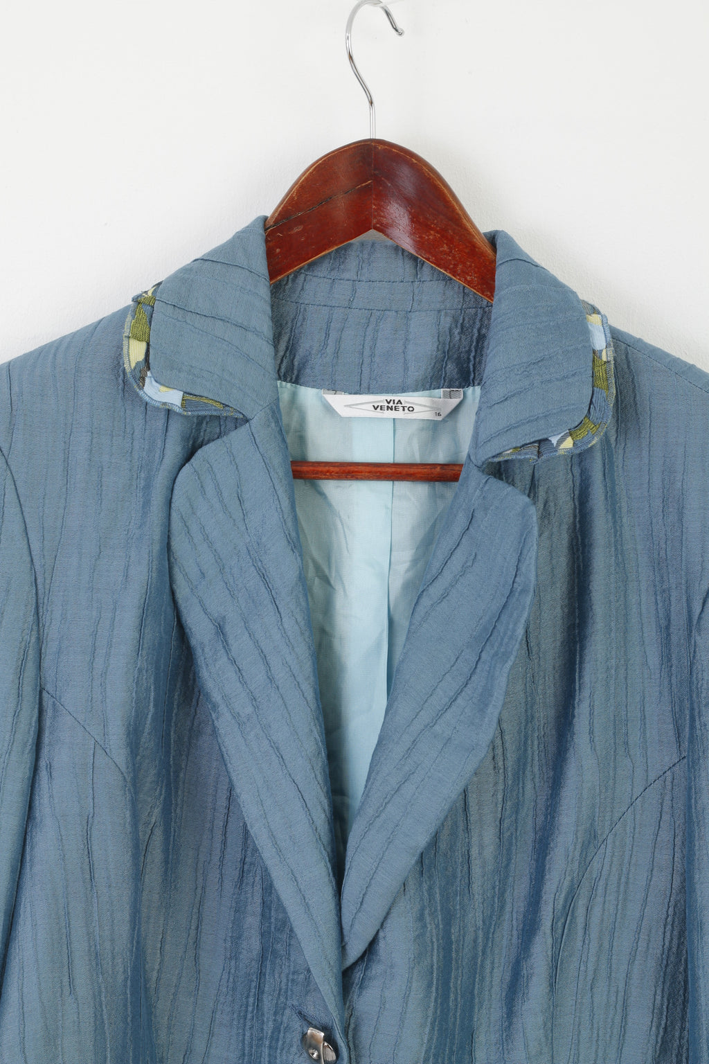 Via Veneto Women 16 XL Blazer Blue Shiny Vintage Elegant Silver Buttons Jacket
