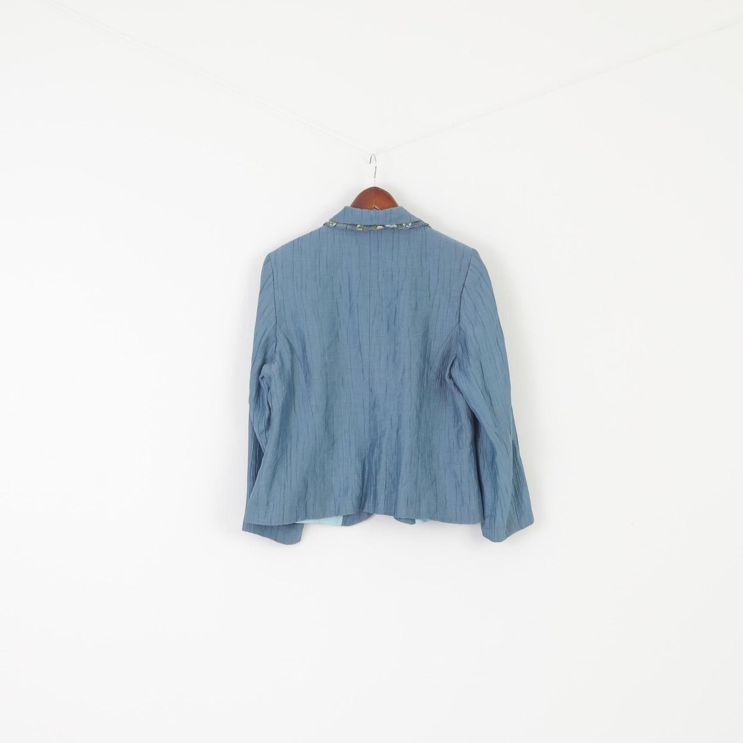 Via Veneto Women 16 XL Blazer Blue Shiny Vintage Elegant Silver Buttons Jacket