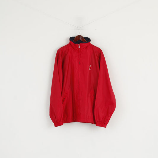 Bloddonor Men L Jacket Red Nylon Waterproof Outdoor Hidden Hood Full Zipper Top