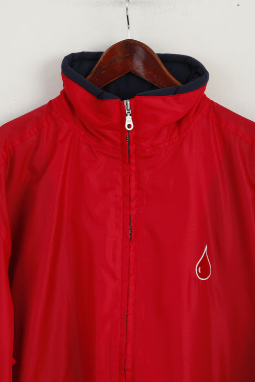 Bloddonor Men L Veste en nylon rouge imperméable à l'eau avec capuche cachée et fermeture éclair complète