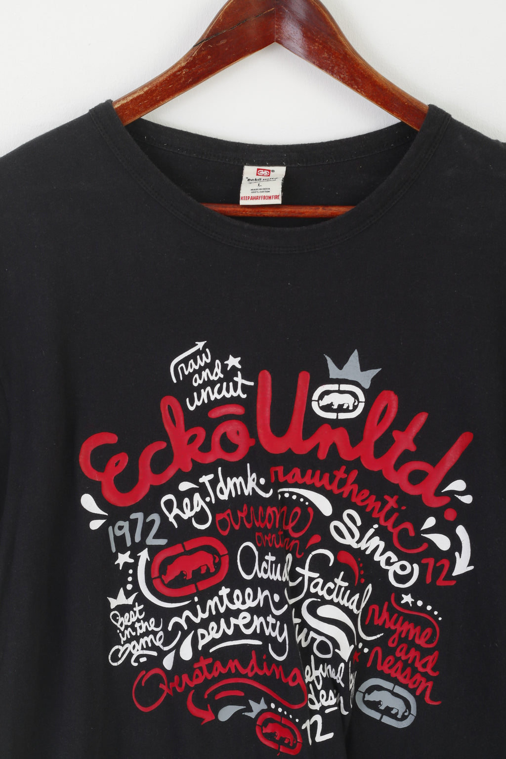 Ecko Unltd. Men L Shirt Black Cotton Urban Clothing Graphic Crew Neck Top