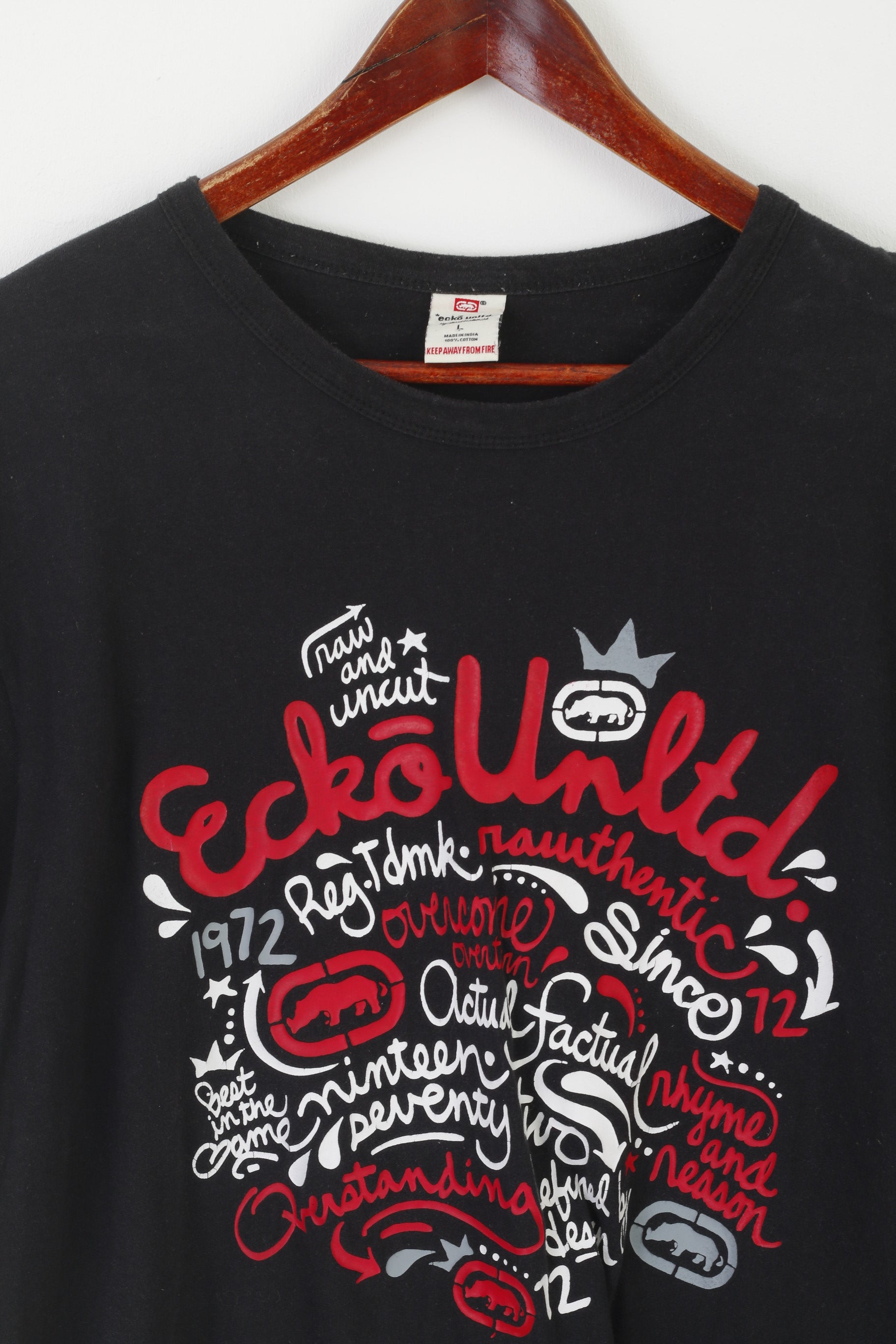 Ecko Unltd. Men L Shirt Black Cotton Urban Clothing Graphic Crew Neck Top
