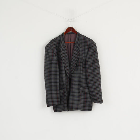 Daniel Hechter Paris Men 48 Blazer Multi Check Wool Cashmere Blend Vintage Jacket