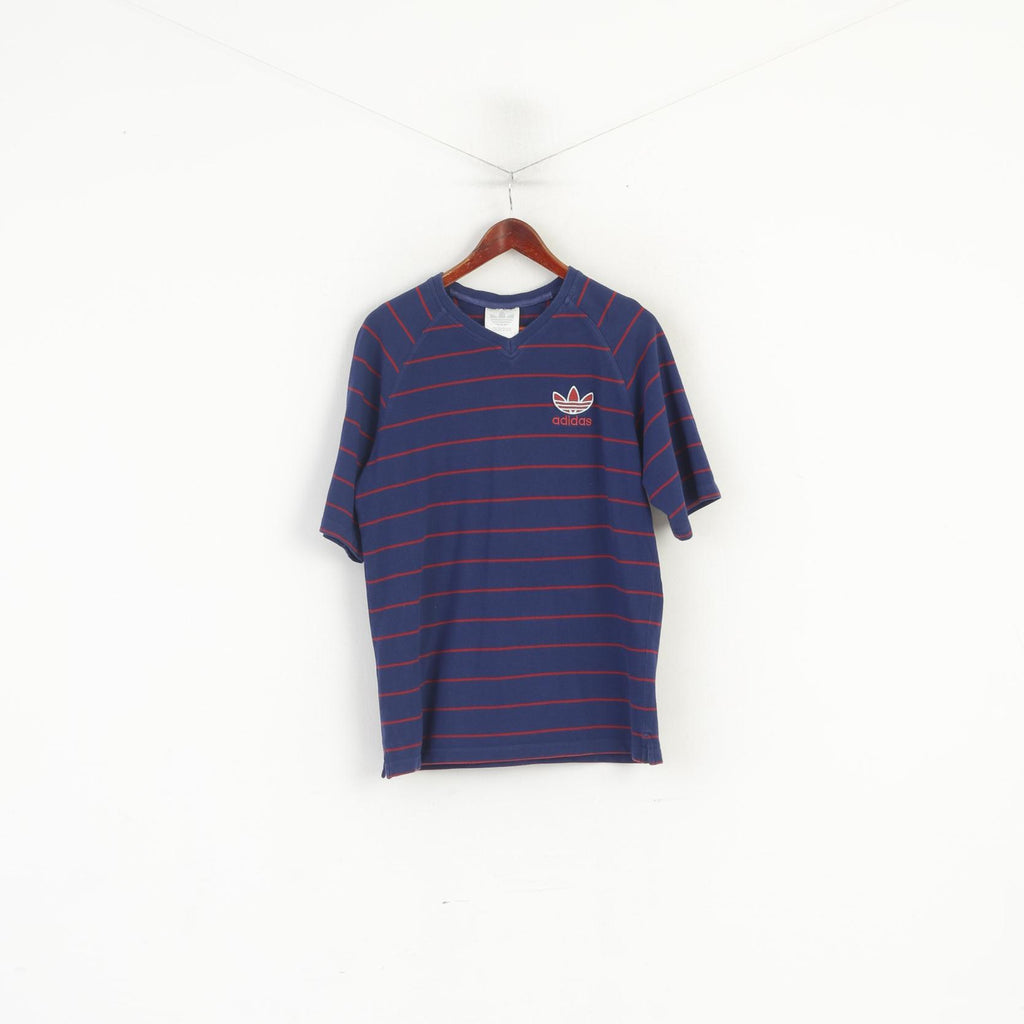 Adidas Hommes M Chemise Marine Rayé Vintage Rouge Logo Raglan Manches Sport Haut