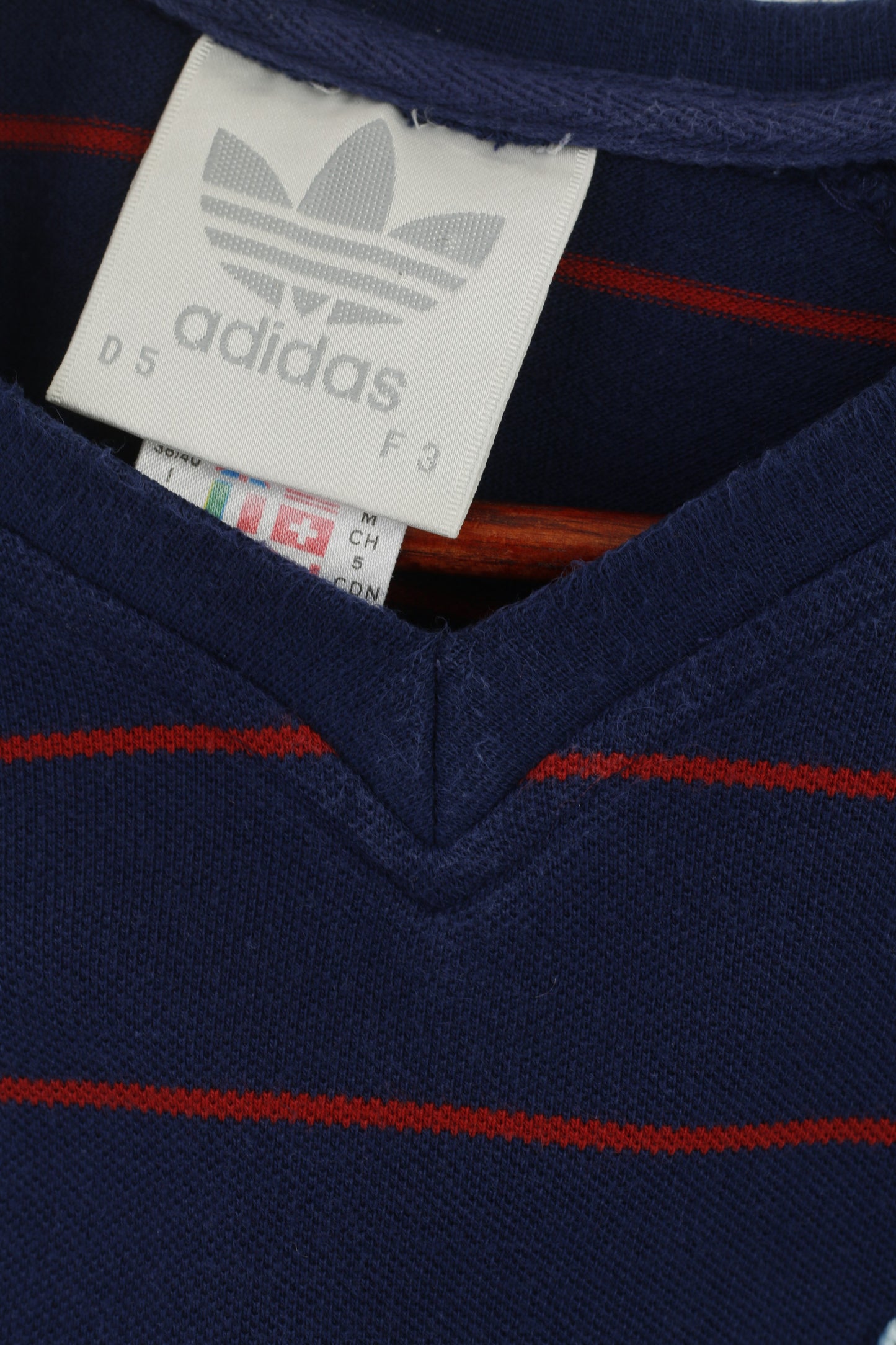 Adidas Men M Shirt Navy Striped Vintage Red Logo Raglan Sleeve Sport Top