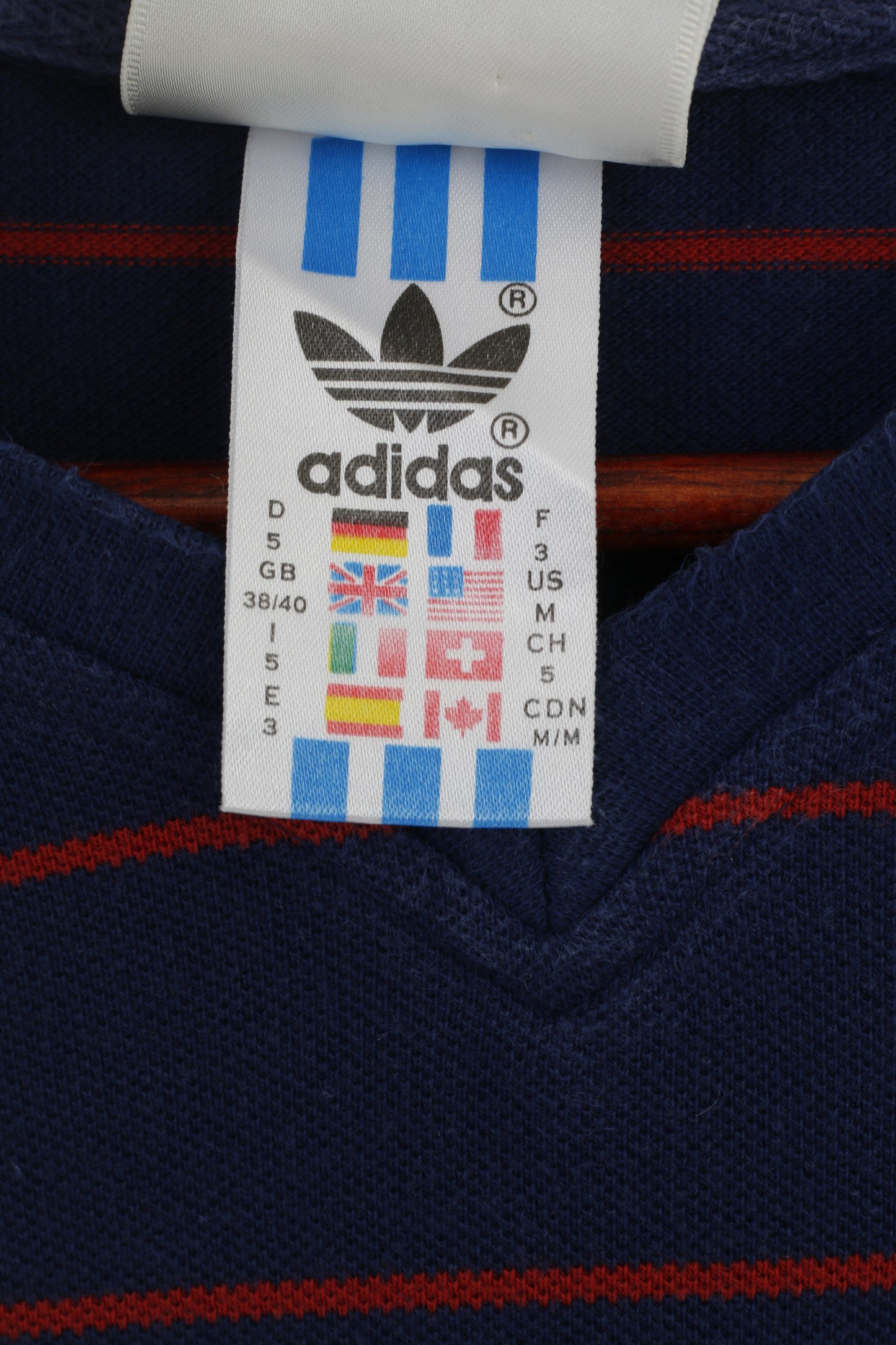 Adidas Men M Shirt Navy Striped Vintage Red Logo Raglan Sleeve Sport Top