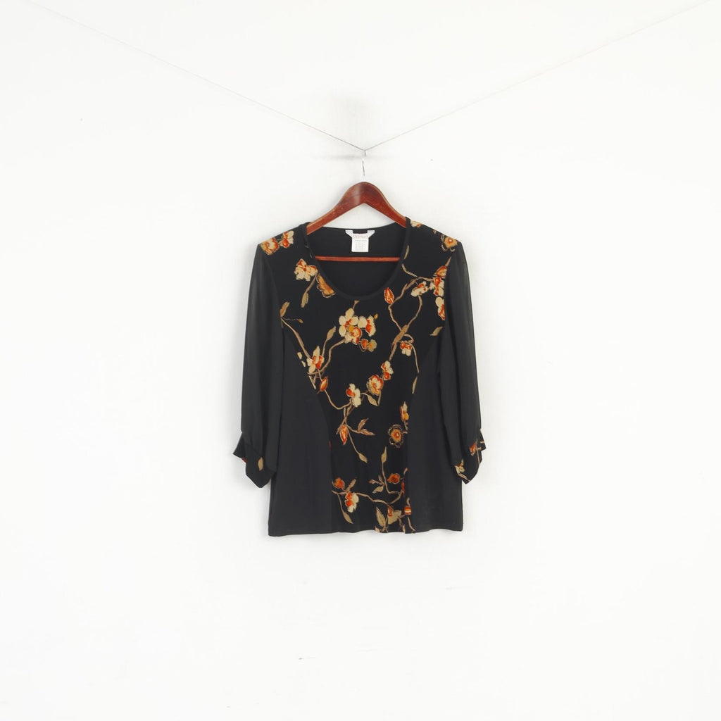 Daxon Femme 48/50 20/24 XXL Chemise Noir Floral Épaulettes France Blouse Stretch