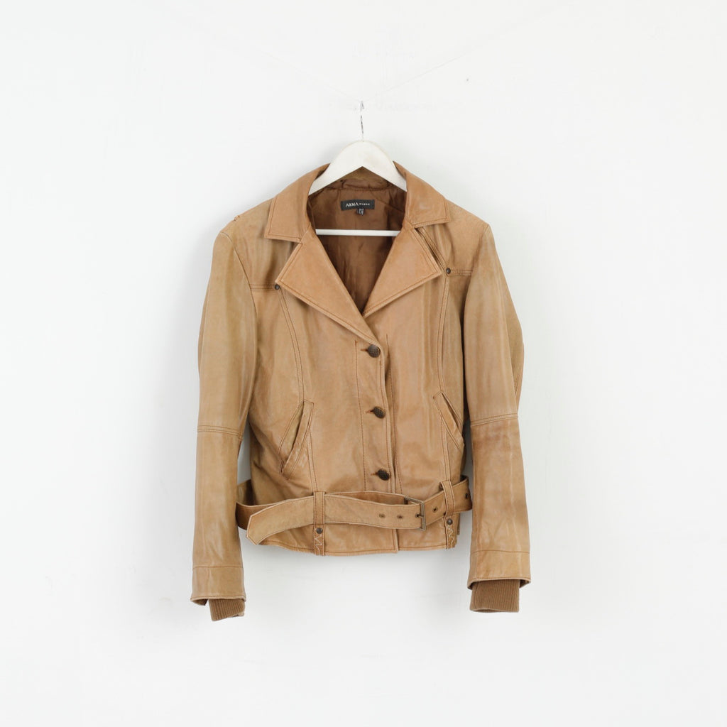 ARMA Giacca da donna 18 44 Marrone Latte 100% pelle da motociclista con cintura e bottoni