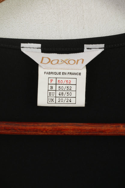 Daxon Women 48/50 20/24 XXL Shirt Black Floral Shoulder Pads France Stretch Blouse
