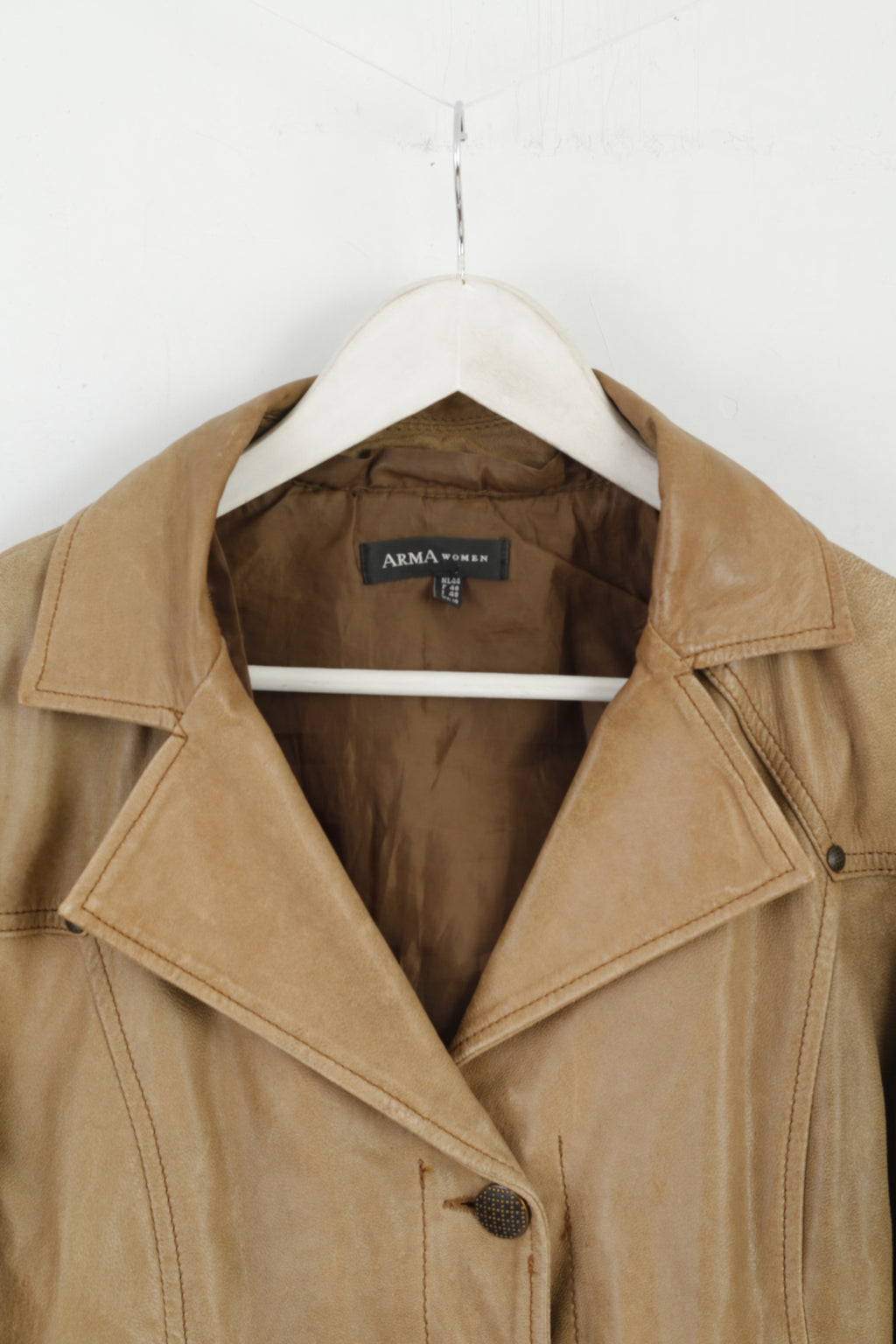 ARMA Giacca da donna 18 44 Marrone Latte 100% pelle da motociclista con cintura e bottoni