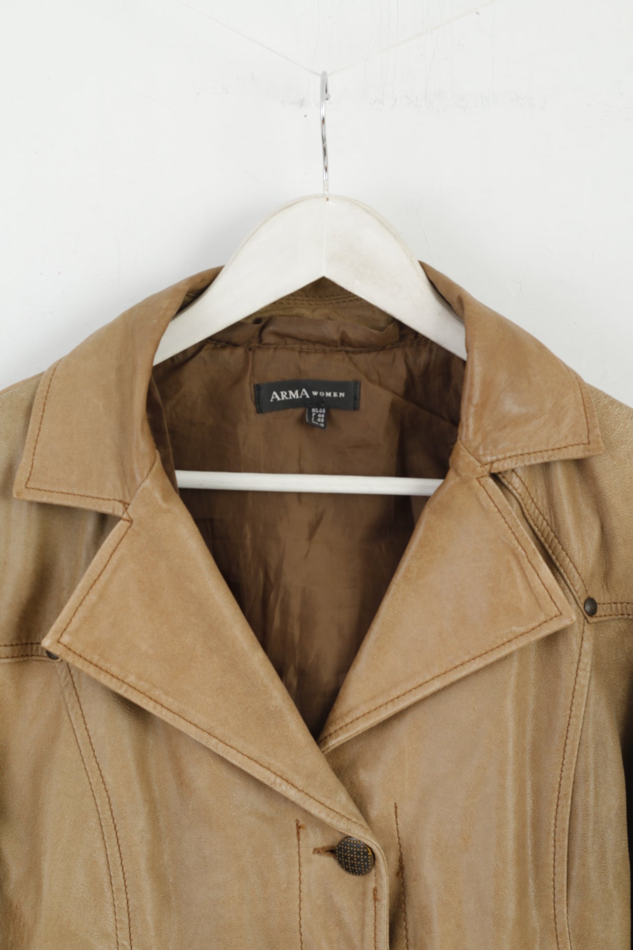 ARMA Giacca da donna 18 44 Marrone Latte 100% pelle da motociclista con cintura e bottoni