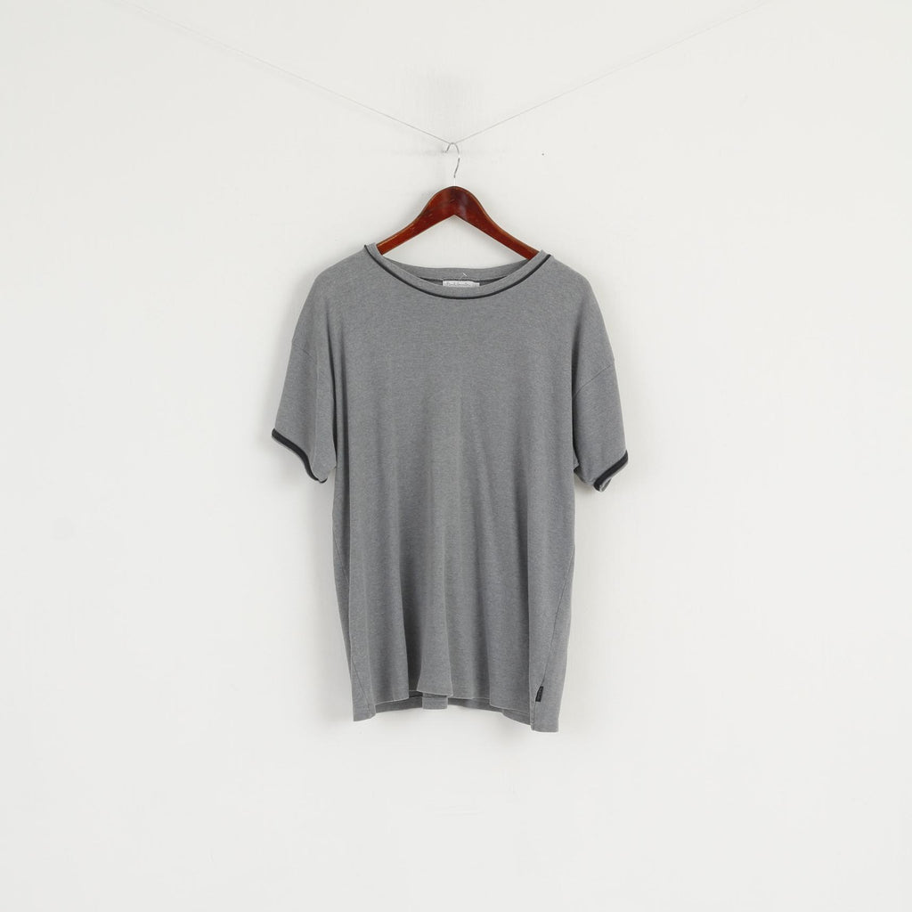 Paul Smith Men L Shirt Grey Cotton Crew Neck Plain Classic Short Sleeve Top