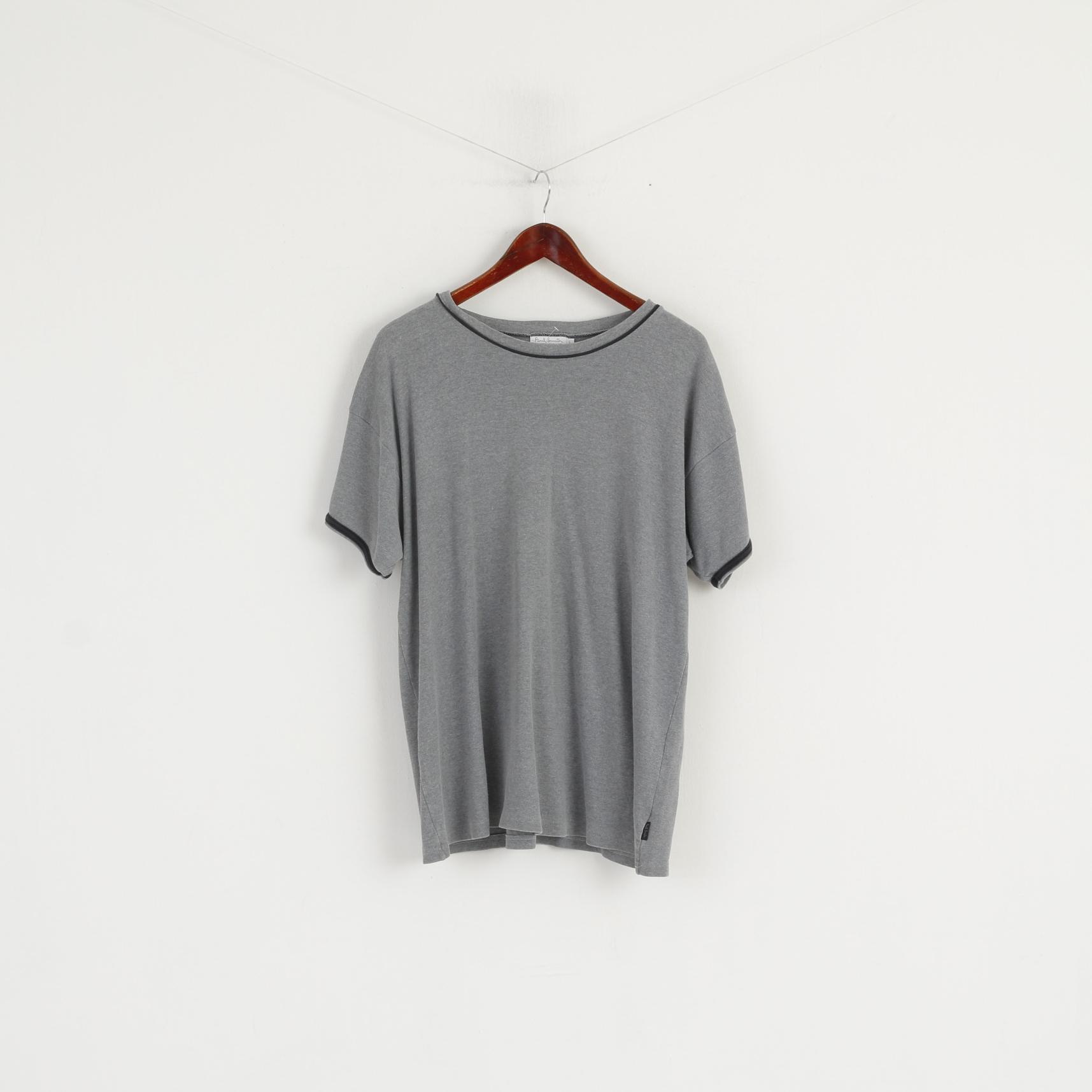 Paul Smith Men L Shirt Grey Cotton Crew Neck Plain Classic Short Sleeve Top